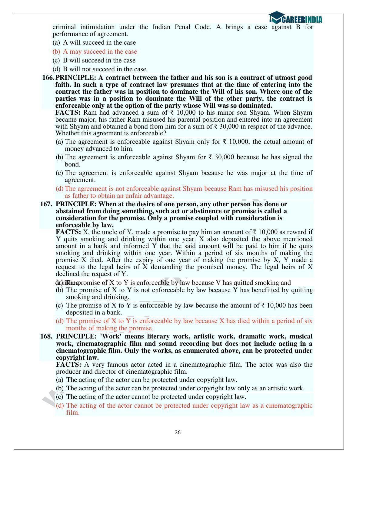 CLAT 2013 UG Question Paper with Answer Key - Page 26