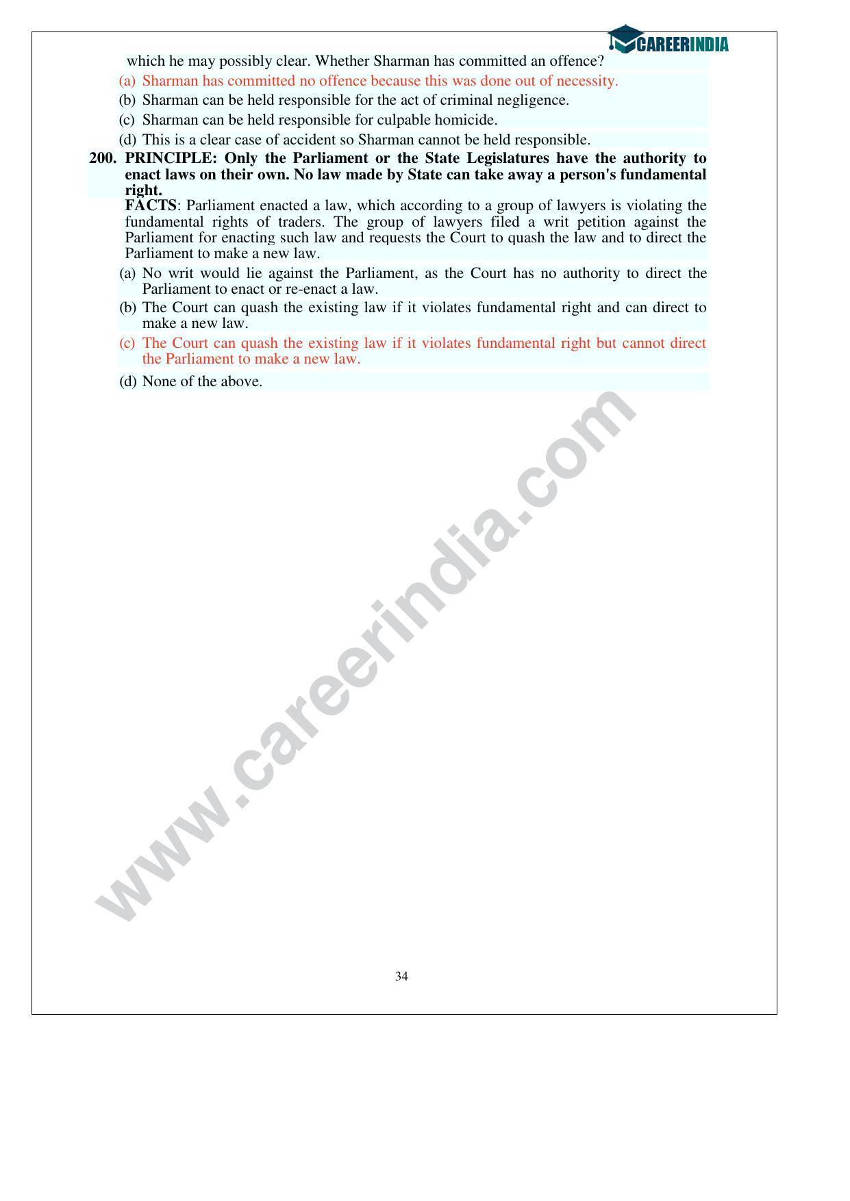 CLAT 2013 UG Question Paper with Answer Key - Page 34
