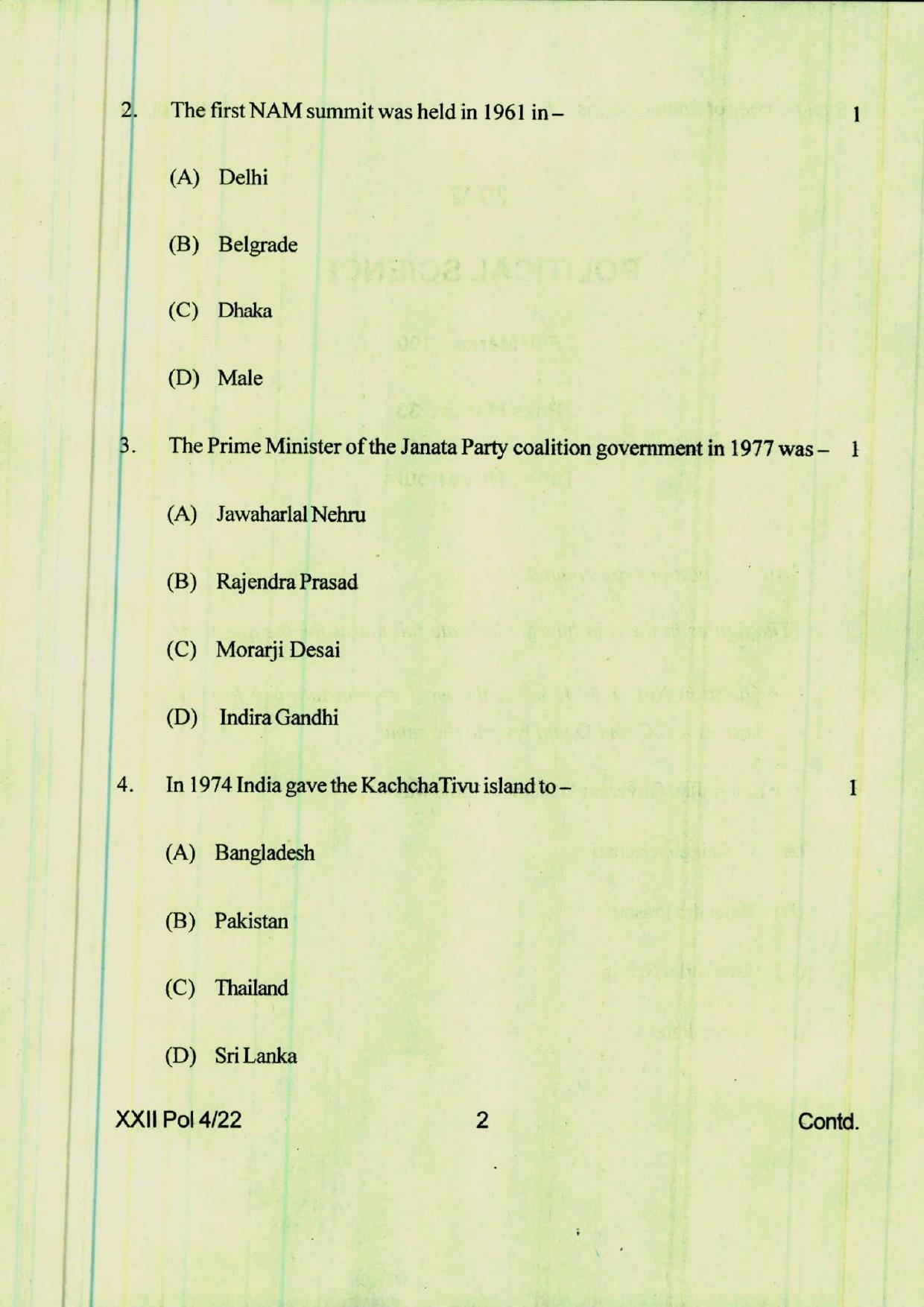 COHSEM 12th Question Papers 2022 Political Science - Page 2