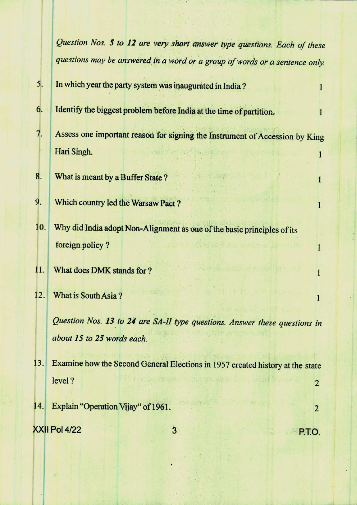 COHSEM 12th Question Papers 2022 Political Science - Page 3