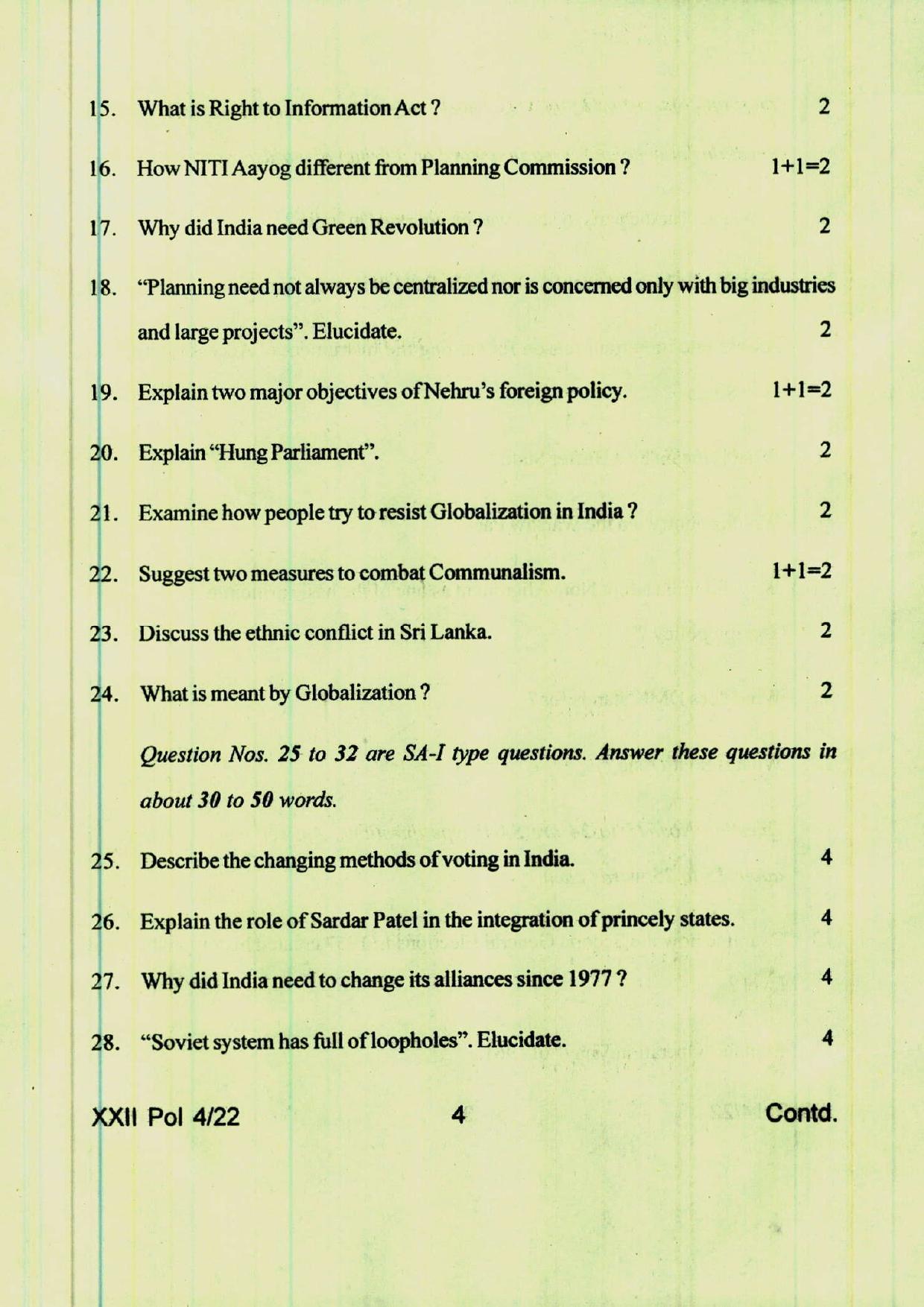 COHSEM 12th Question Papers 2022 Political Science - Page 4