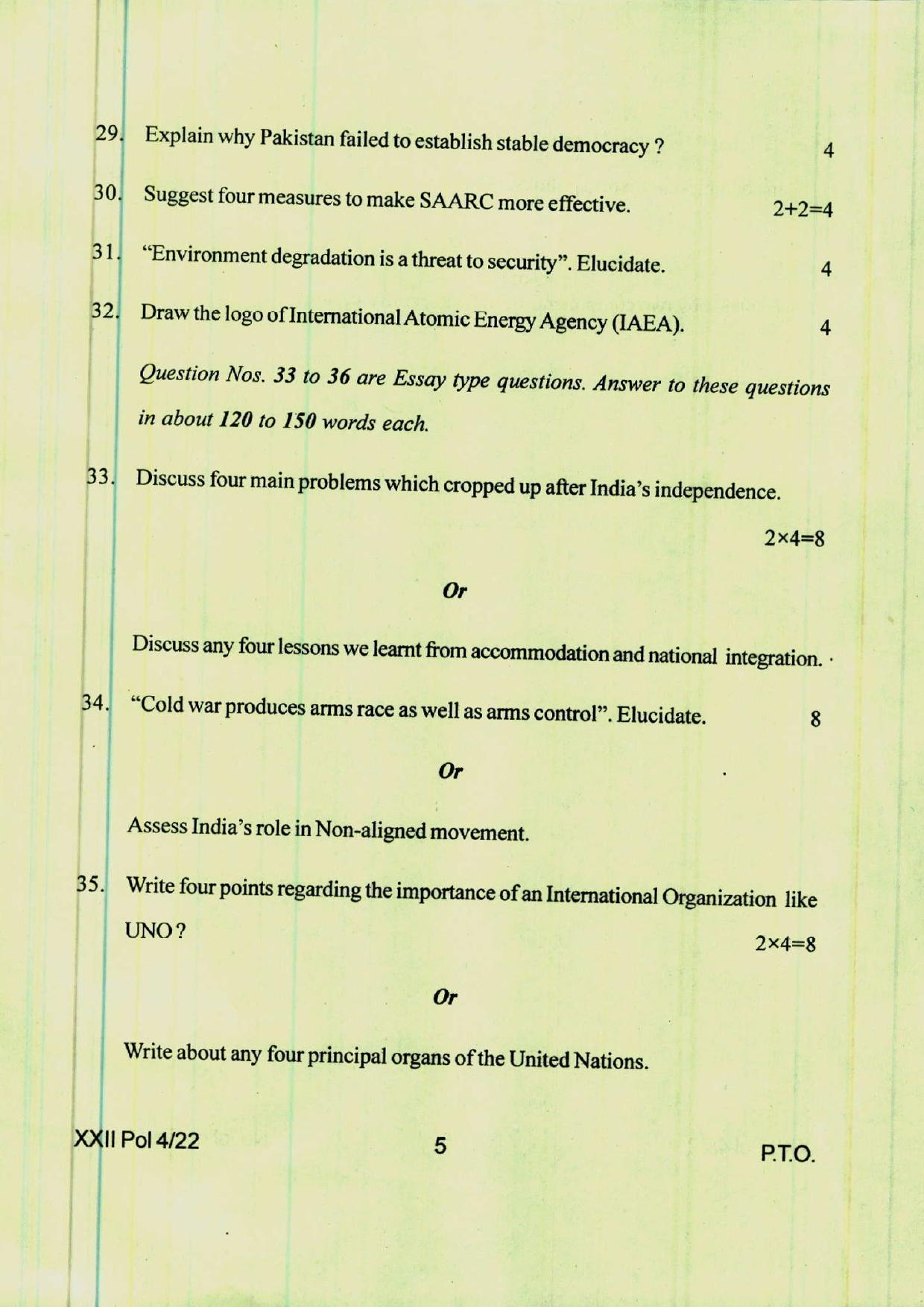 COHSEM 12th Question Papers 2022 Political Science - Page 5