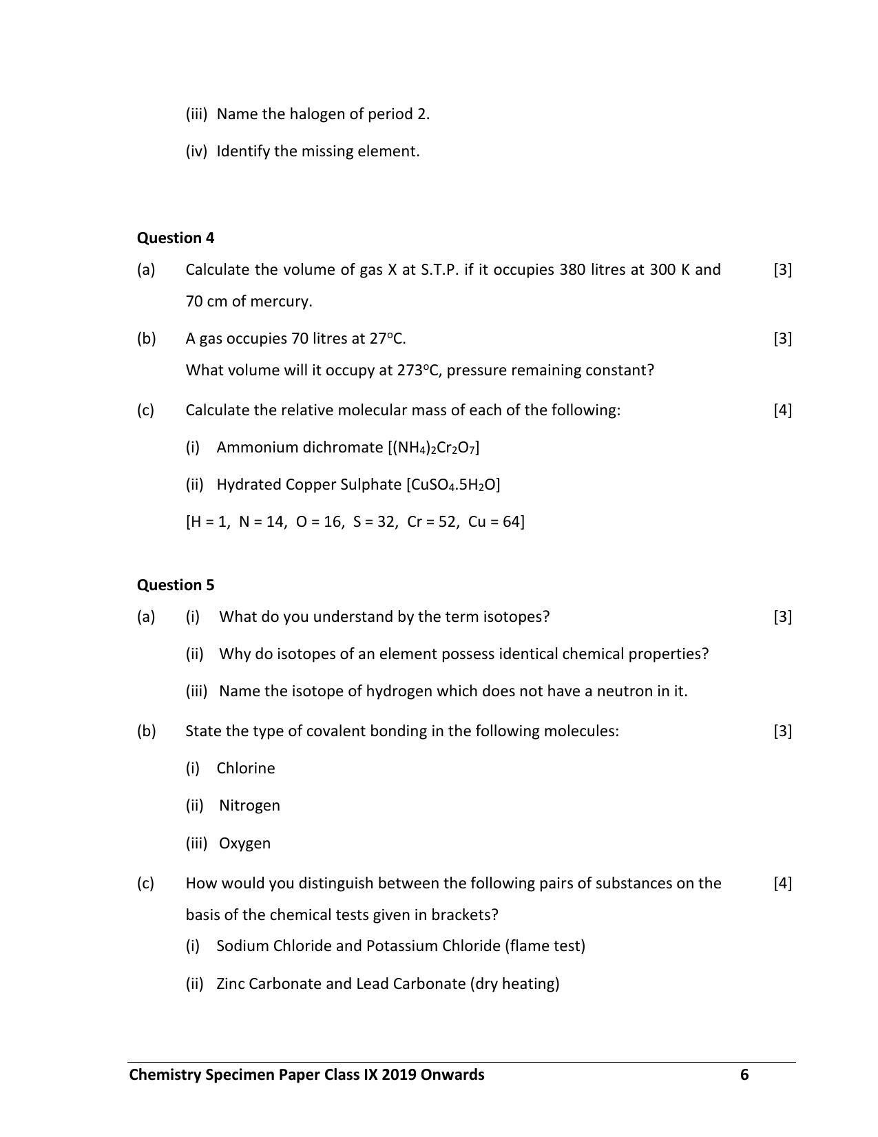 ICSE Class 9 Chemistry Science Paper-II Sample Paper - Page 6