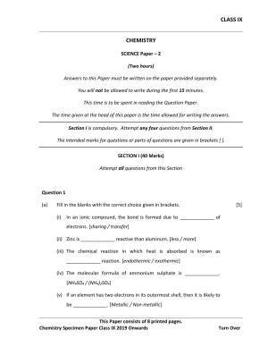 ICSE Class 9 Chemistry Science Paper-II Sample Paper