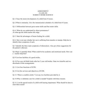CBSE Work Sheets for Class 12 Home Science Assignment 3