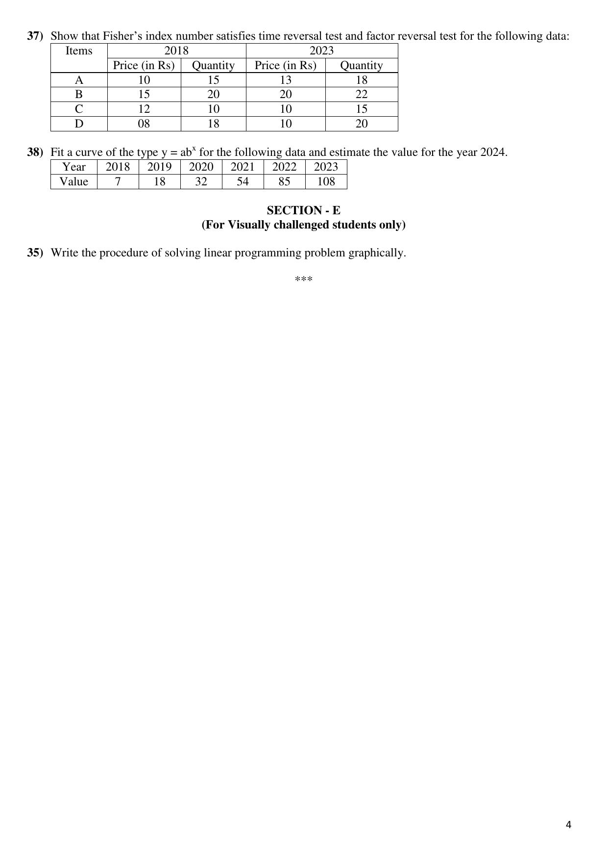 Karnataka II PUC Statistics Model Question Paper III 2025 - Page 4