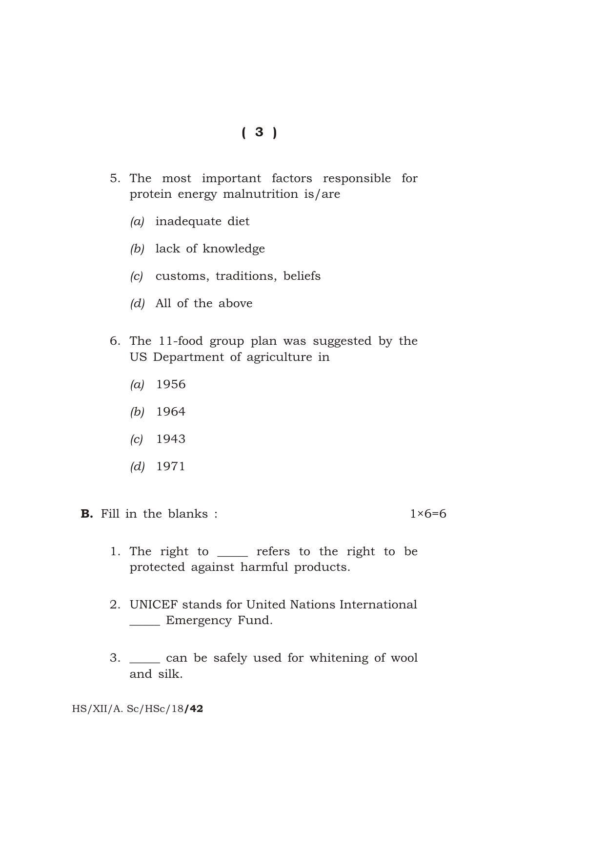 Meghalaya Board (MBOSE) Class 12 HOME SCIENCE 2018 Question Paper - Page 3