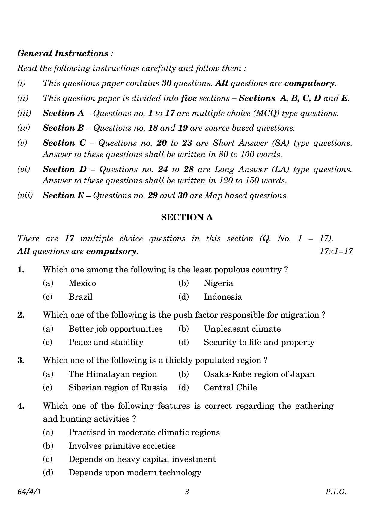 CBSE Class 12 64-4-1 Geography 2023 Question Paper - Page 3