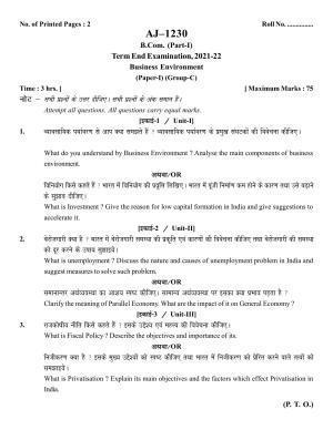 Bilaspur University Question Paper 2021-2022: B.COM Part-I (One) (10+2+3) I.Business Environment Paper 1