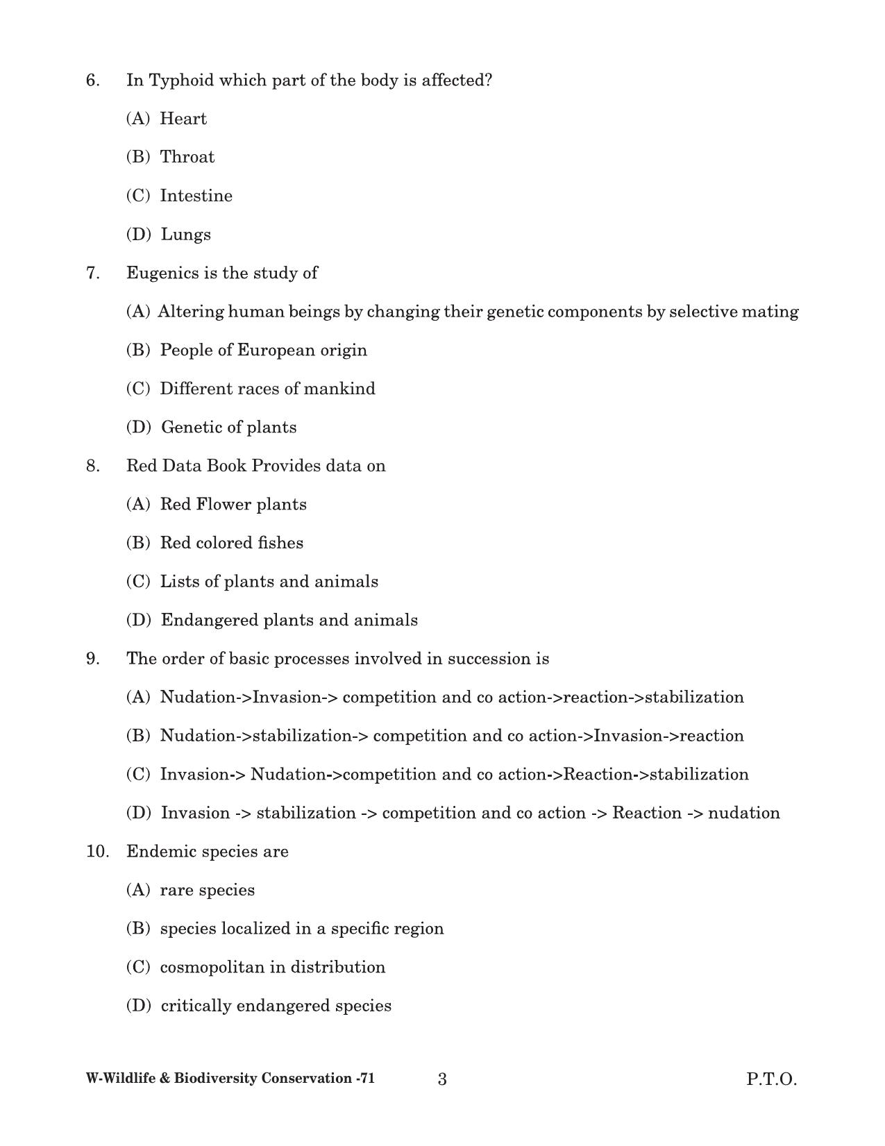 Odisha CPET 2022 WILDLIFE & BIODIVERSITY Question Paper - Page 3