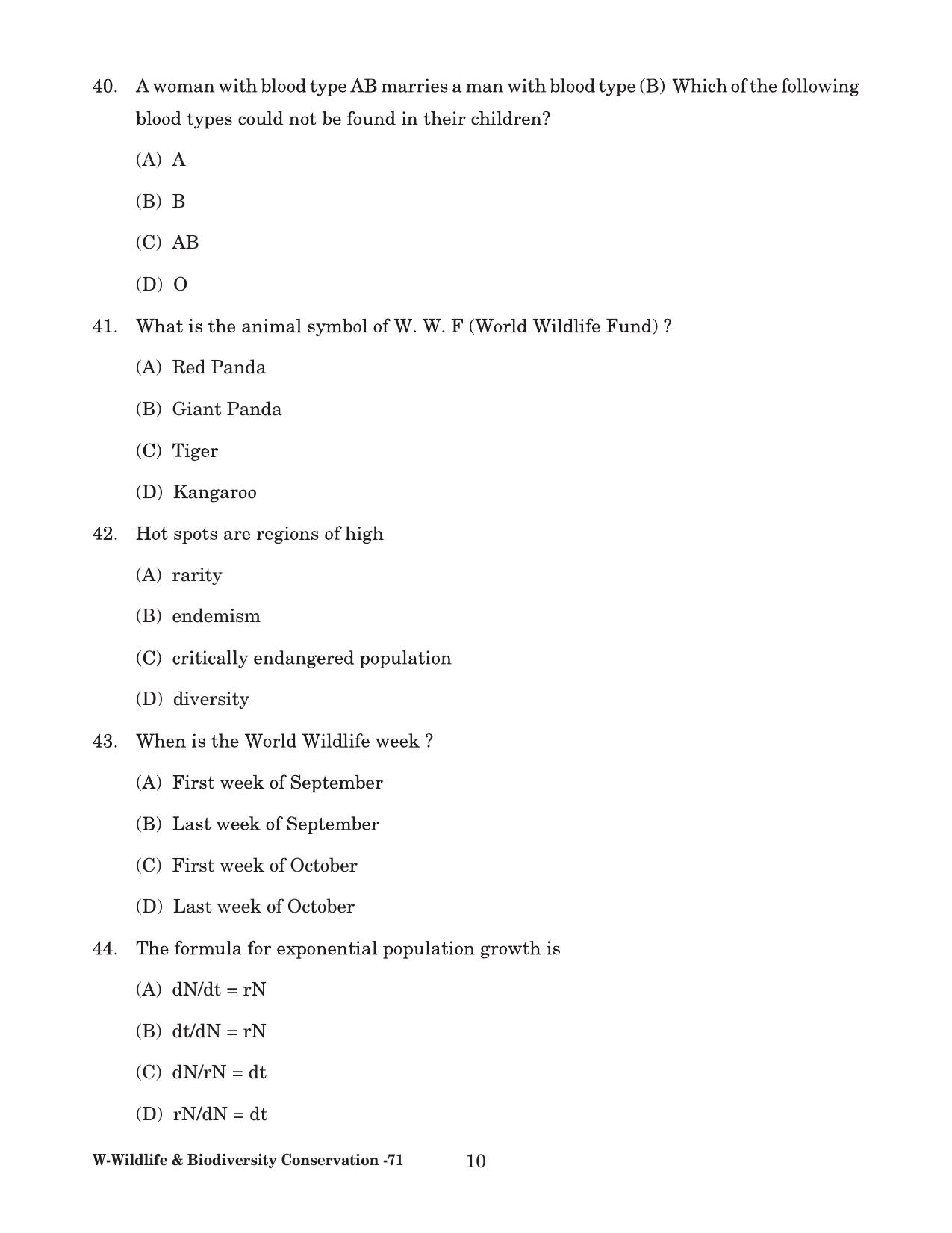 Odisha CPET 2022 WILDLIFE & BIODIVERSITY Question Paper - Page 10