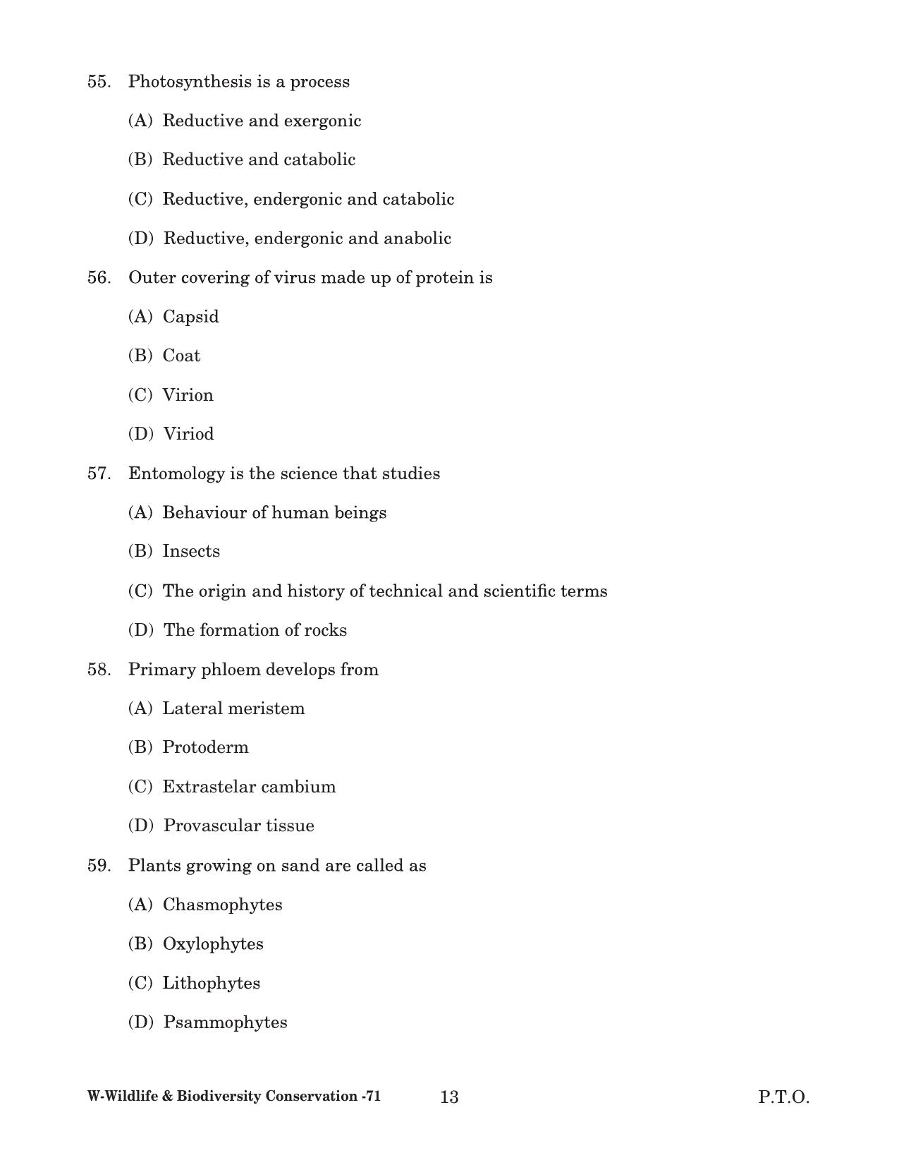 Odisha CPET 2022 WILDLIFE & BIODIVERSITY Question Paper - Page 13