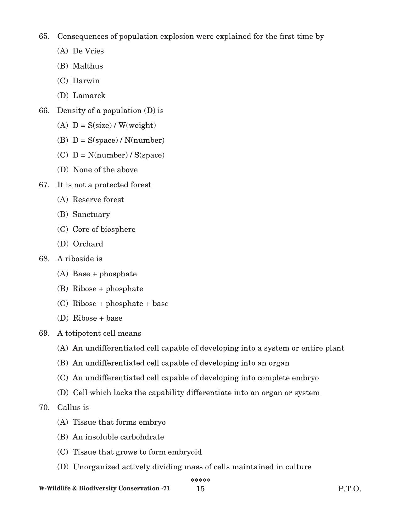 Odisha CPET 2022 WILDLIFE & BIODIVERSITY Question Paper - Page 15