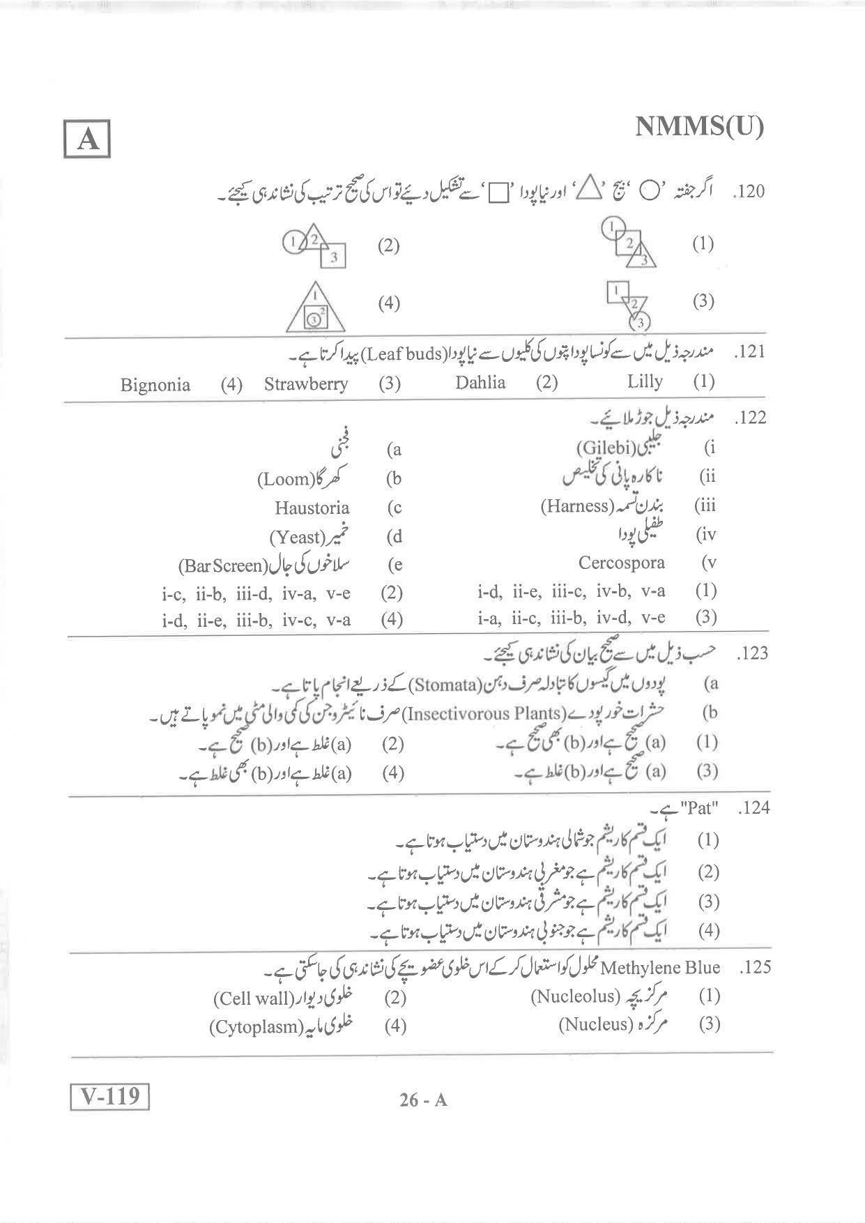 Urdu Medium Nov 2019 (Set A) Class 8 Andhra Pradesh NMMS Question Papers - Page 26