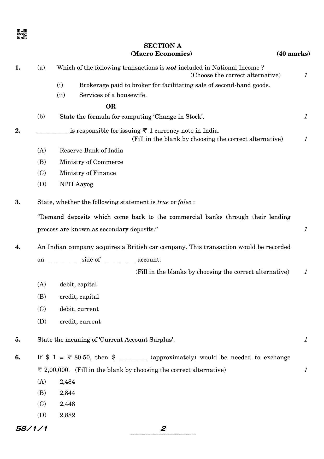 CBSE Class 12 QP_030_Economics 2021 Compartment Question Paper - Page 2