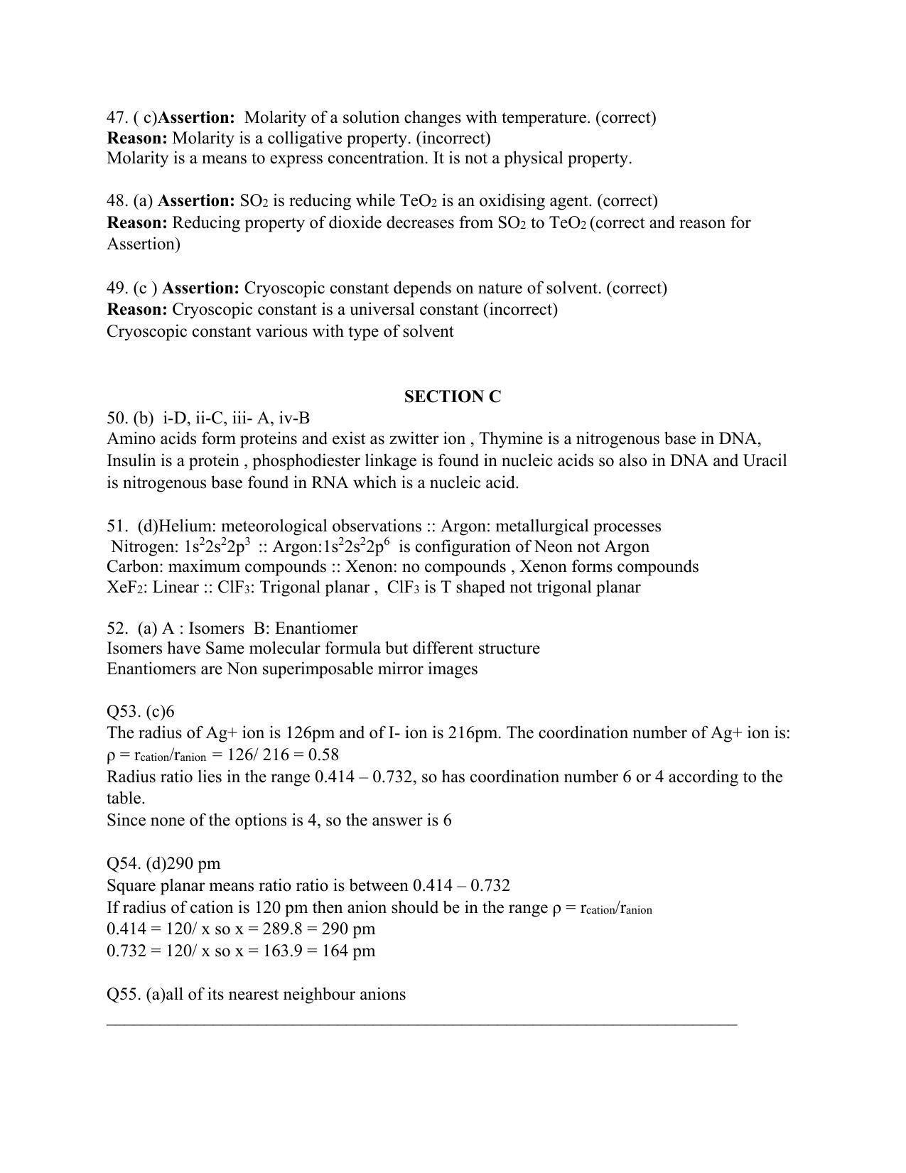 CBSE Class 12th Chemistry Sample Question Paper Answer Key 2021-22 - Page 6