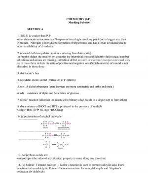 CBSE Class 12th Chemistry Sample Question Paper Answer Key 2021-22