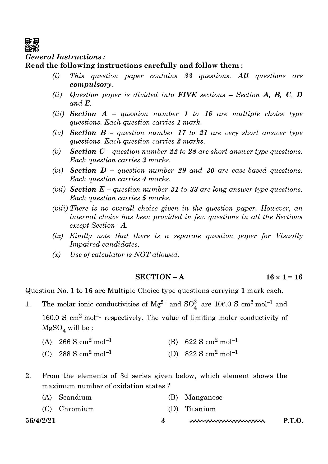 CBSE Class 12 56-4-2 Chemistry 2024 Question Paper - Page 3