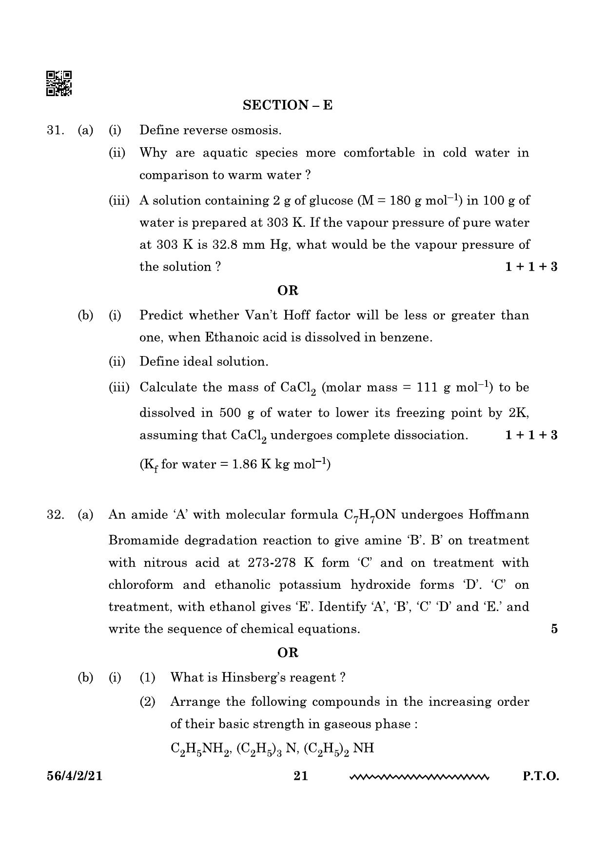 CBSE Class 12 56-4-2 Chemistry 2024 Question Paper - Page 21
