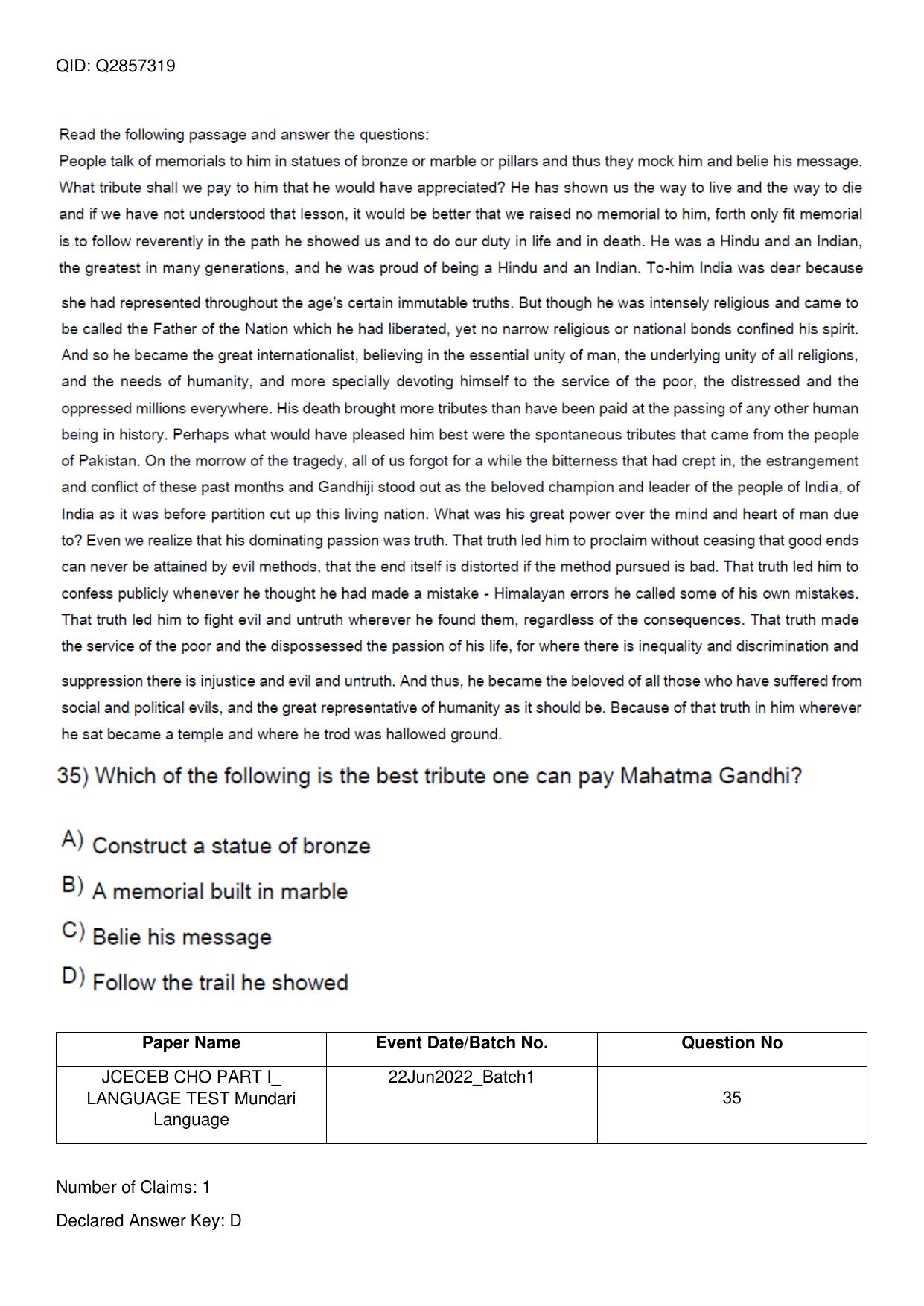 Jharkhand ANM GNM (NECE) 2022 Question Paper - Page 66
