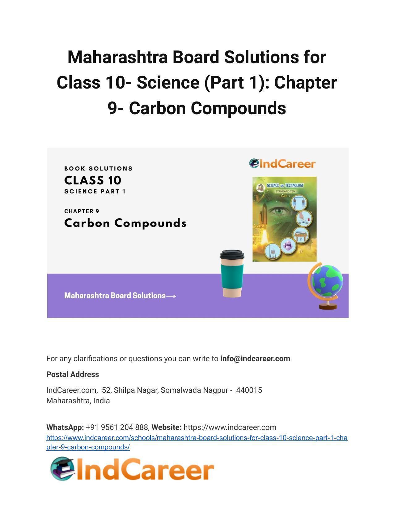 Maharashtra Board Solutions for Class 10- Science (Part 1): Chapter 9- Carbon Compounds - Page 1