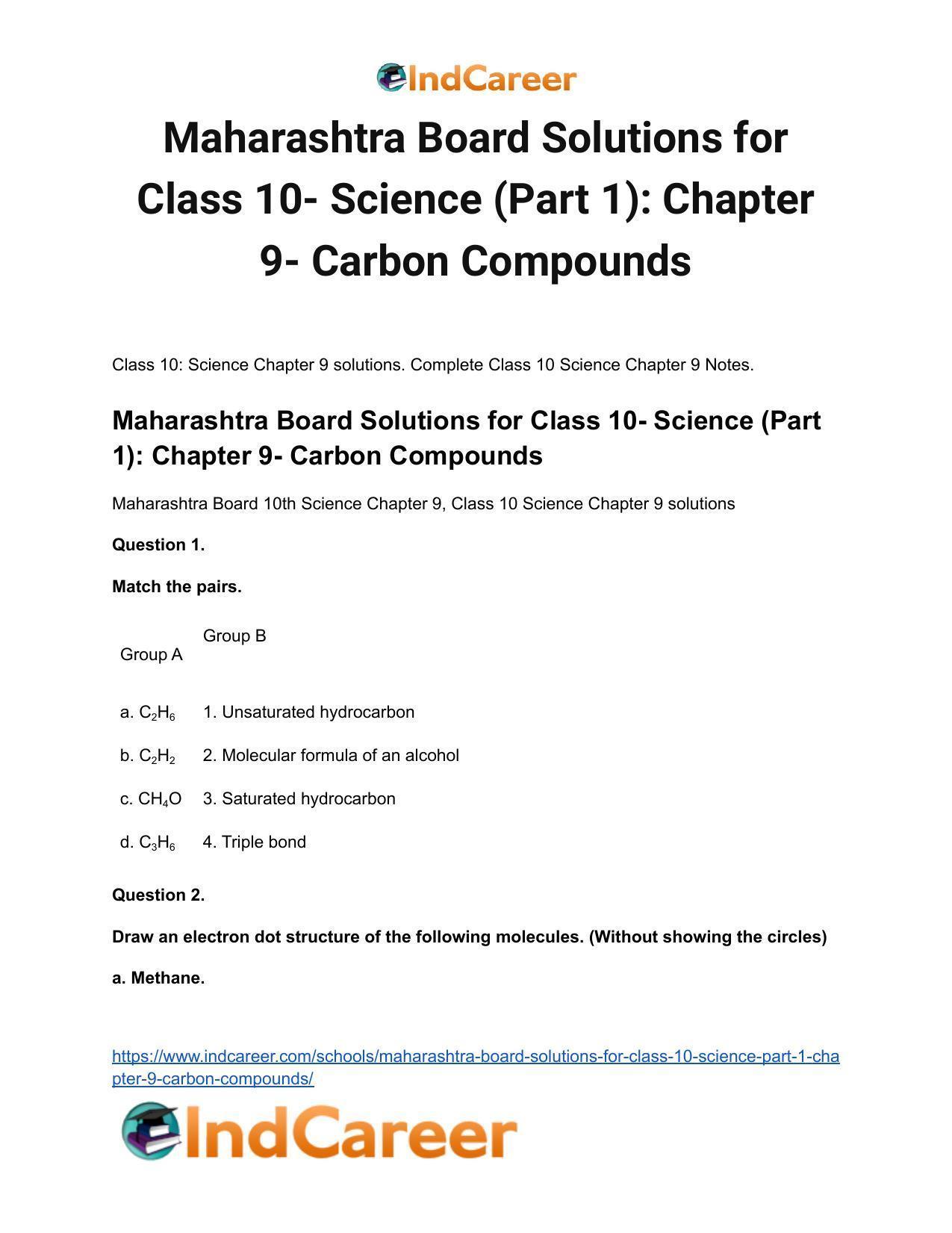 Maharashtra Board Solutions for Class 10- Science (Part 1): Chapter 9- Carbon Compounds - Page 2