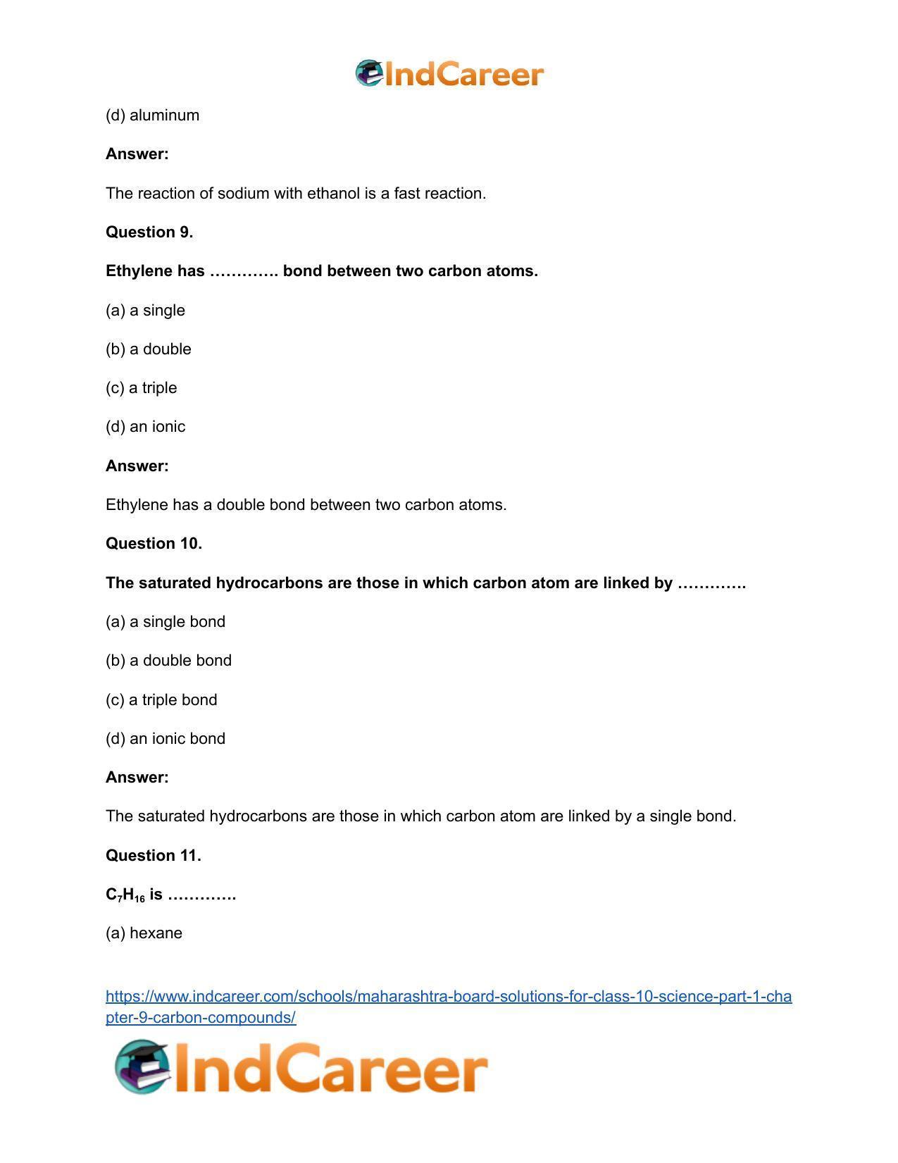 Maharashtra Board Solutions for Class 10- Science (Part 1): Chapter 9- Carbon Compounds - Page 48