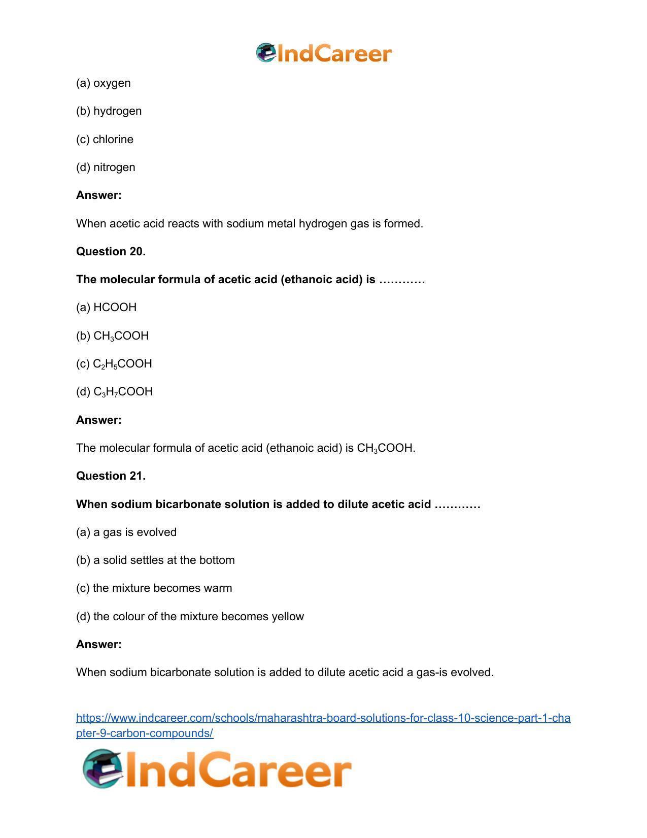 Maharashtra Board Solutions for Class 10- Science (Part 1): Chapter 9- Carbon Compounds - Page 52