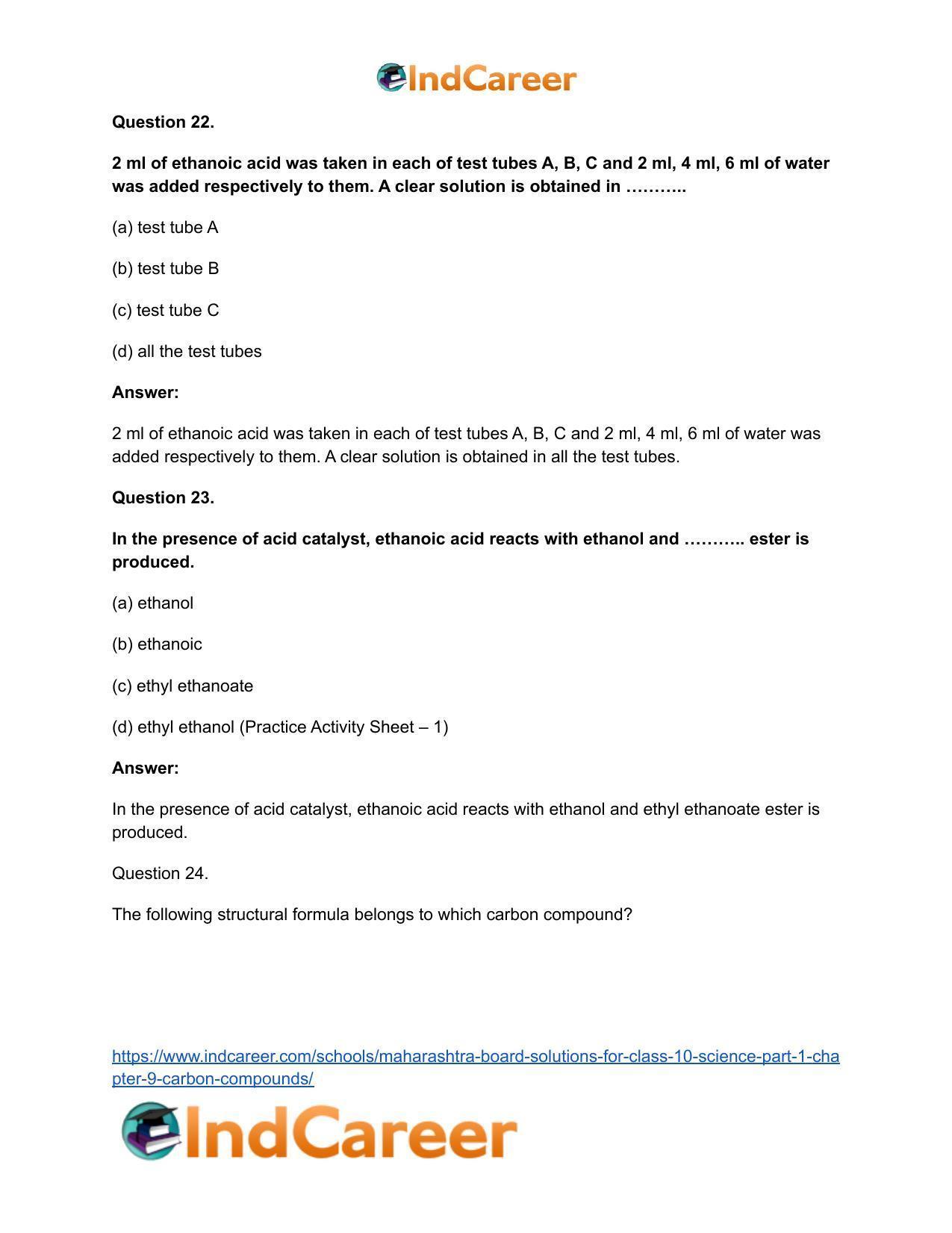 Maharashtra Board Solutions for Class 10- Science (Part 1): Chapter 9- Carbon Compounds - Page 53