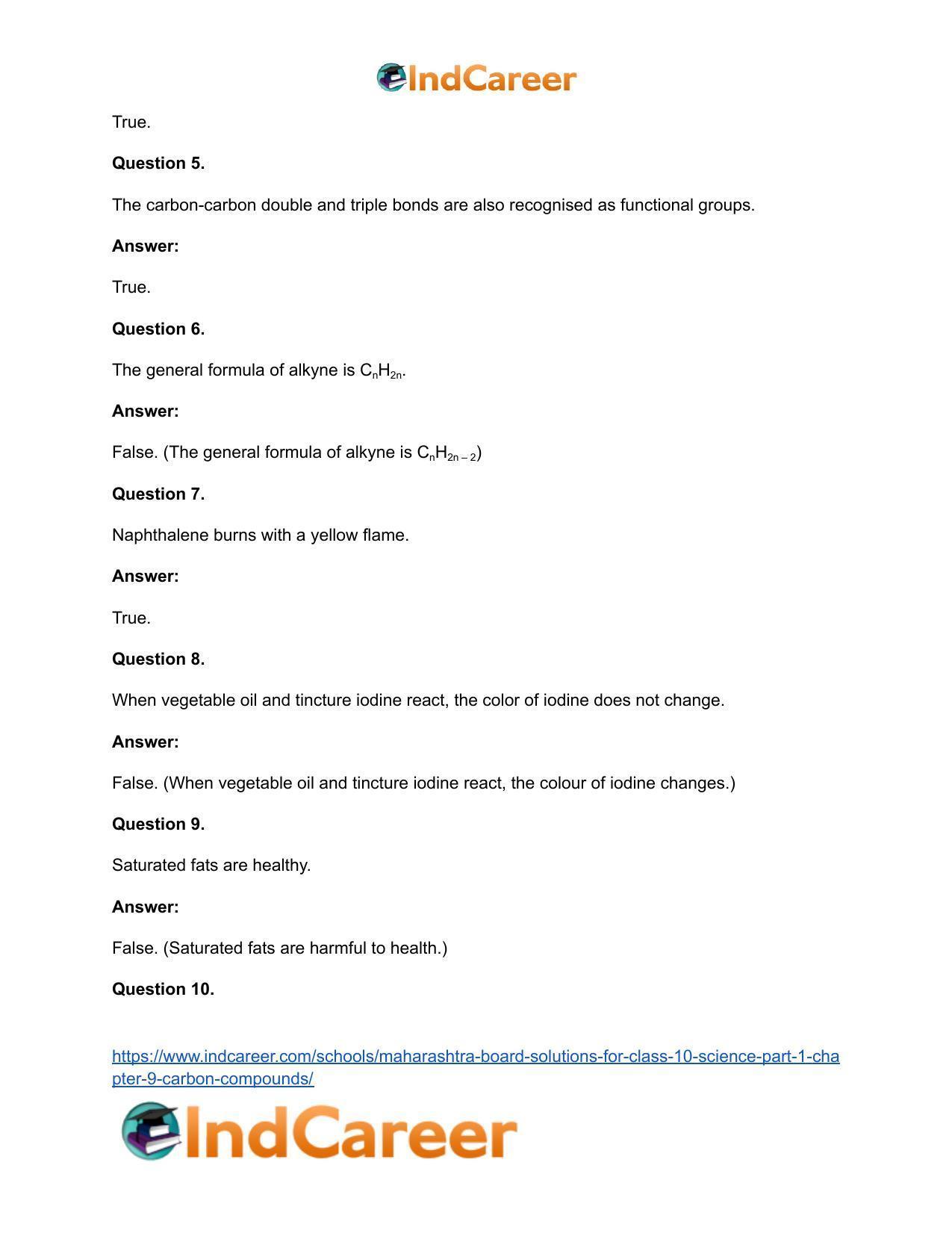 Maharashtra Board Solutions for Class 10- Science (Part 1): Chapter 9- Carbon Compounds - Page 56