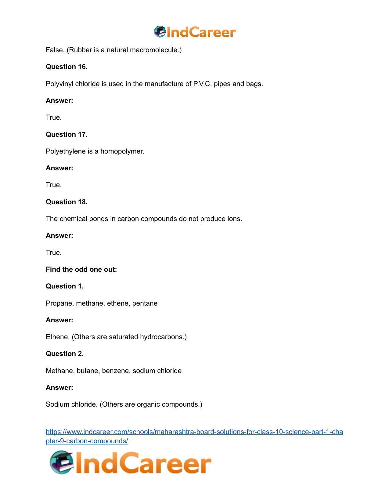 Maharashtra Board Solutions for Class 10- Science (Part 1): Chapter 9- Carbon Compounds - Page 58