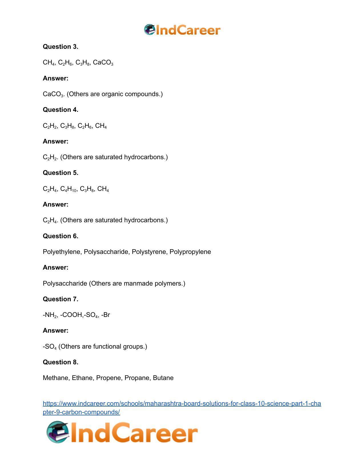 Maharashtra Board Solutions for Class 10- Science (Part 1): Chapter 9- Carbon Compounds - Page 59