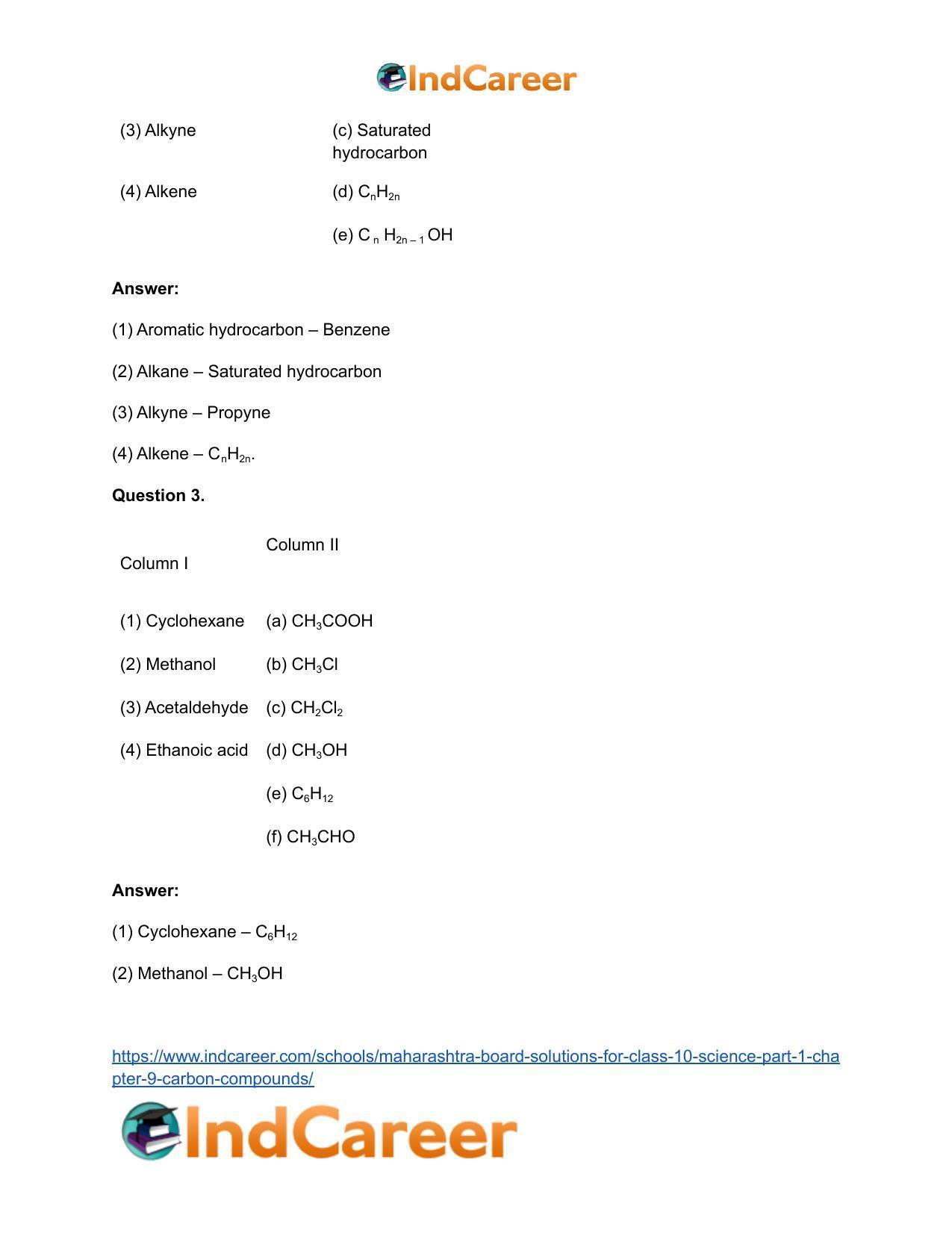 Maharashtra Board Solutions for Class 10- Science (Part 1): Chapter 9- Carbon Compounds - Page 61
