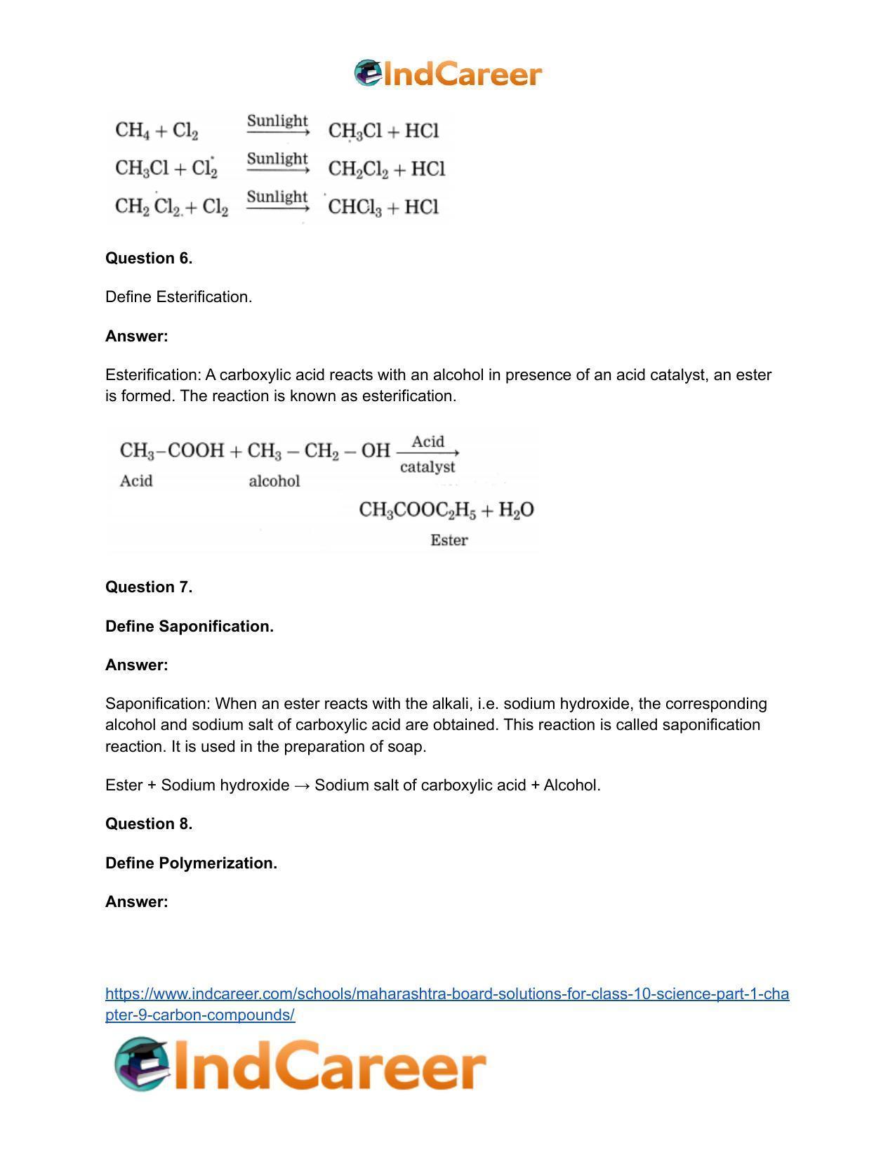Maharashtra Board Solutions for Class 10- Science (Part 1): Chapter 9- Carbon Compounds - Page 66