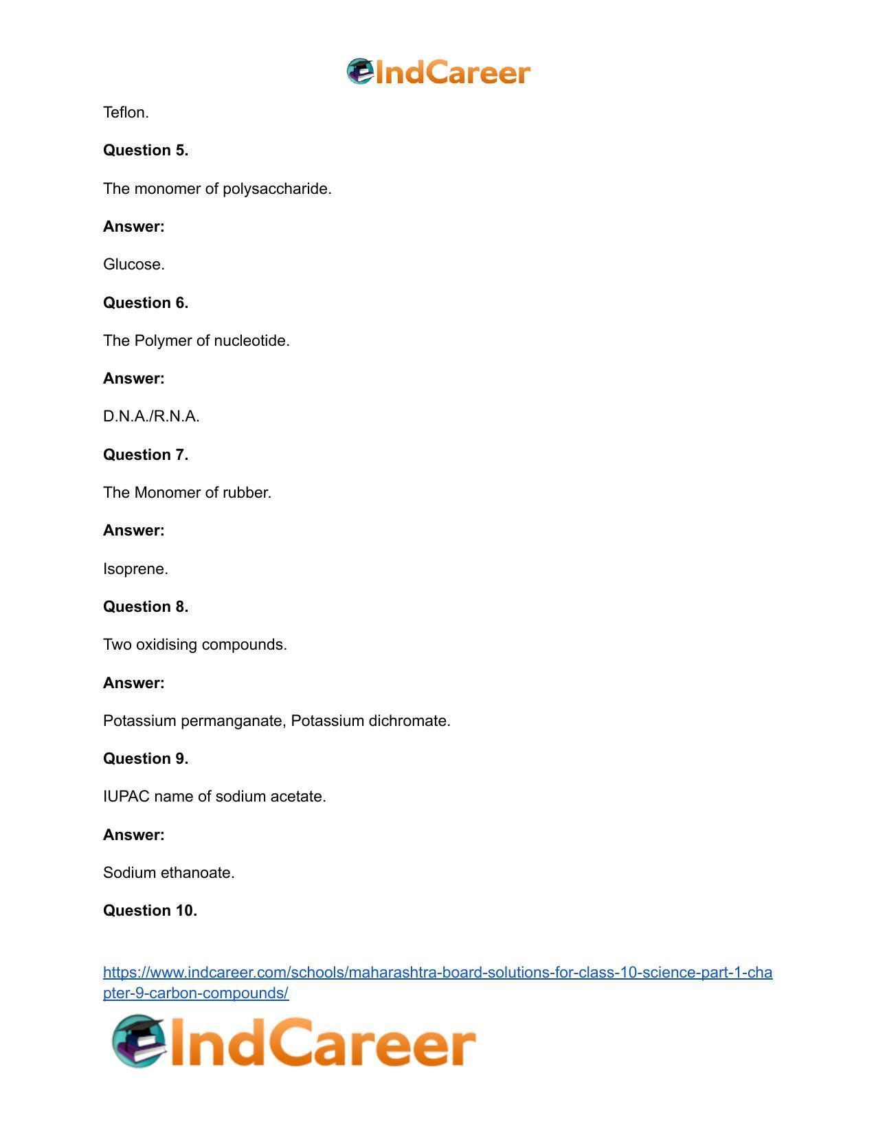 Maharashtra Board Solutions for Class 10- Science (Part 1): Chapter 9- Carbon Compounds - Page 68