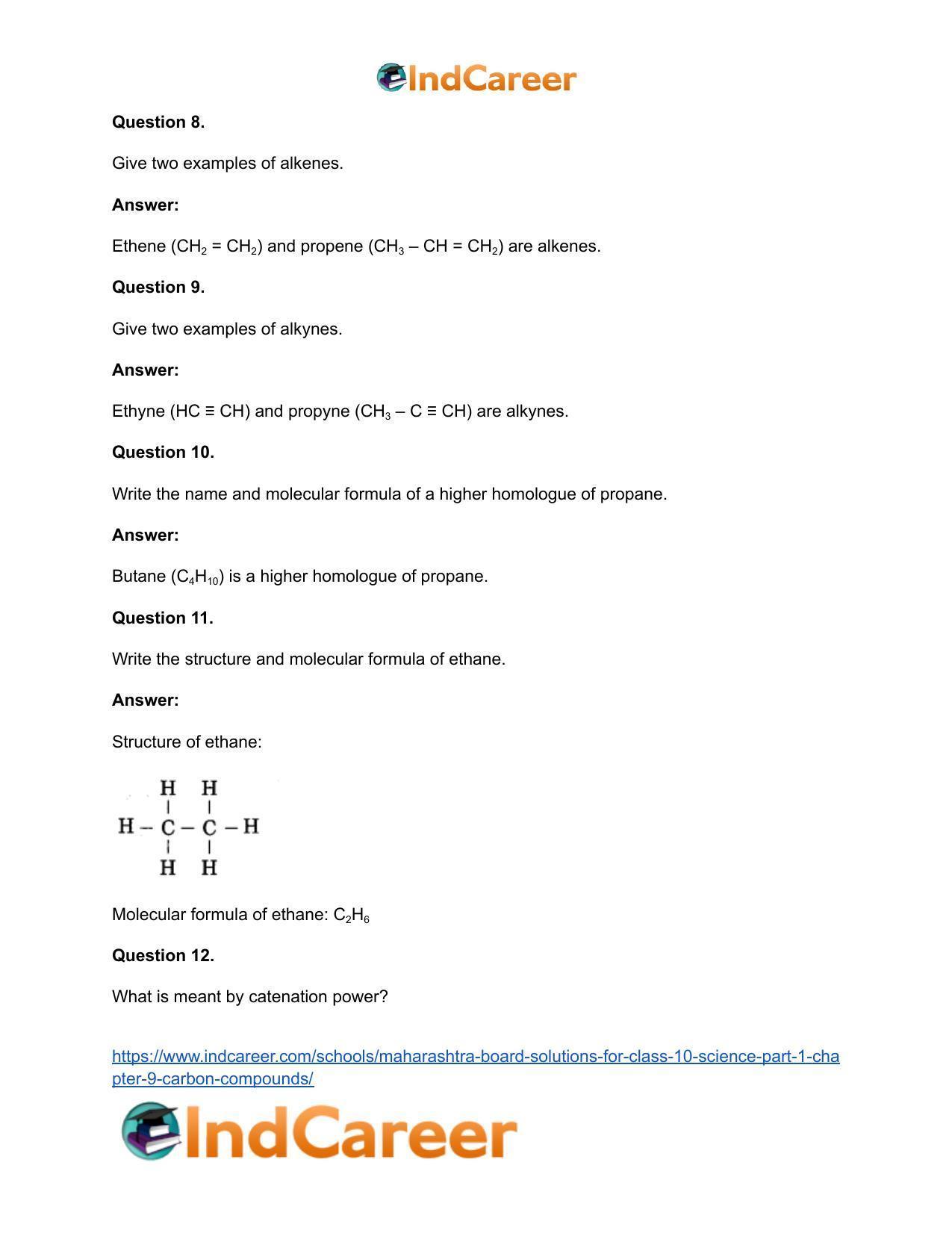 Maharashtra Board Solutions for Class 10- Science (Part 1): Chapter 9- Carbon Compounds - Page 71