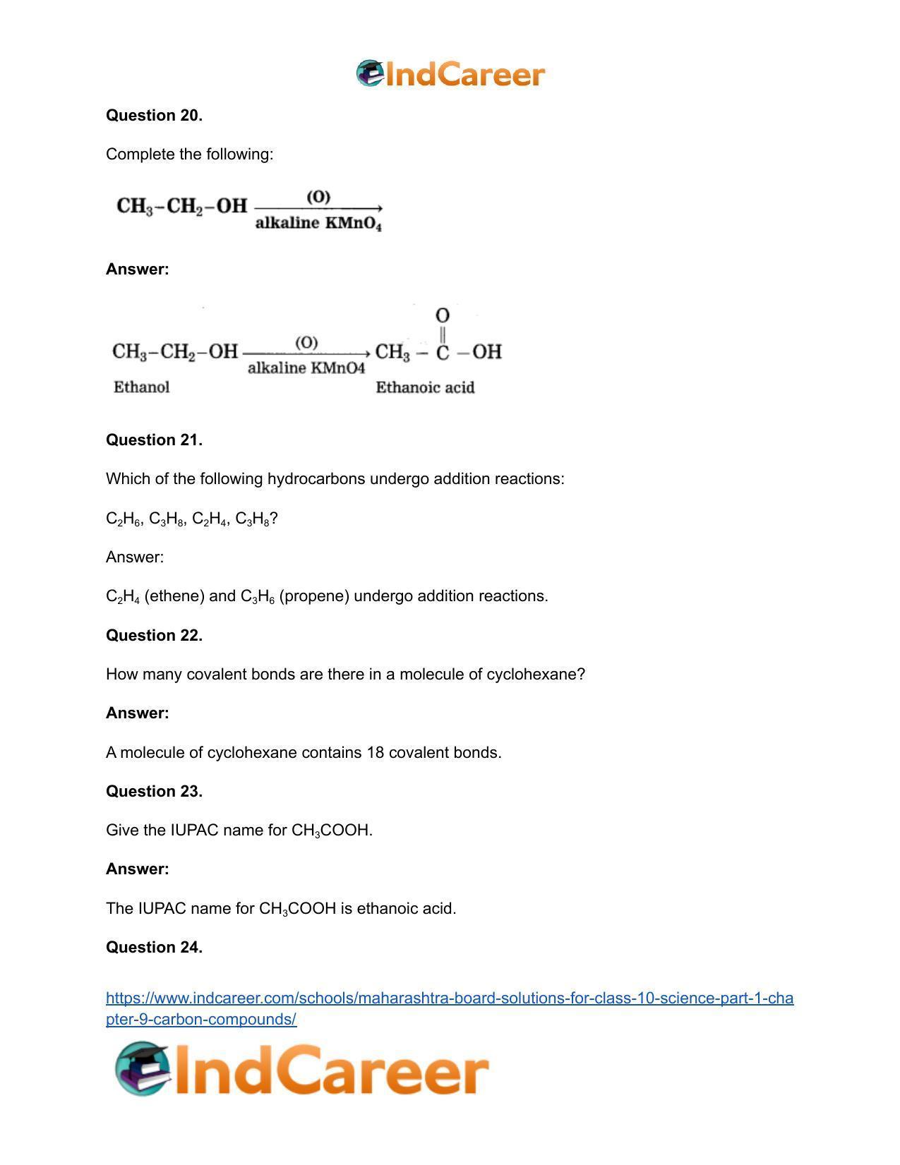 Maharashtra Board Solutions for Class 10- Science (Part 1): Chapter 9- Carbon Compounds - Page 74