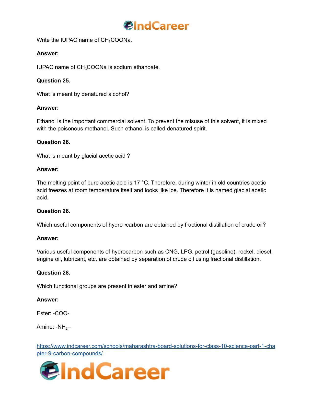 Maharashtra Board Solutions for Class 10- Science (Part 1): Chapter 9- Carbon Compounds - Page 75