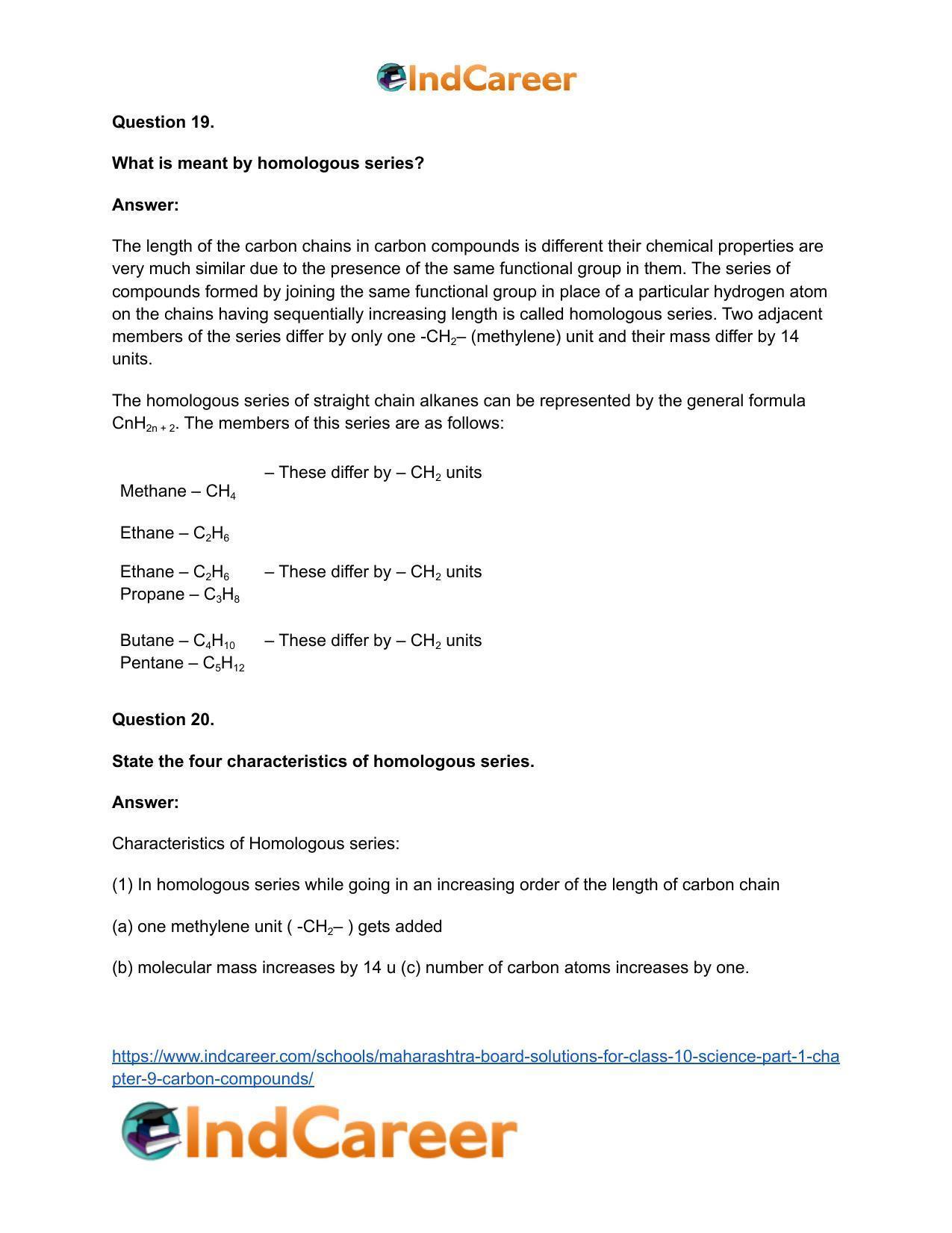 Maharashtra Board Solutions for Class 10- Science (Part 1): Chapter 9- Carbon Compounds - Page 88