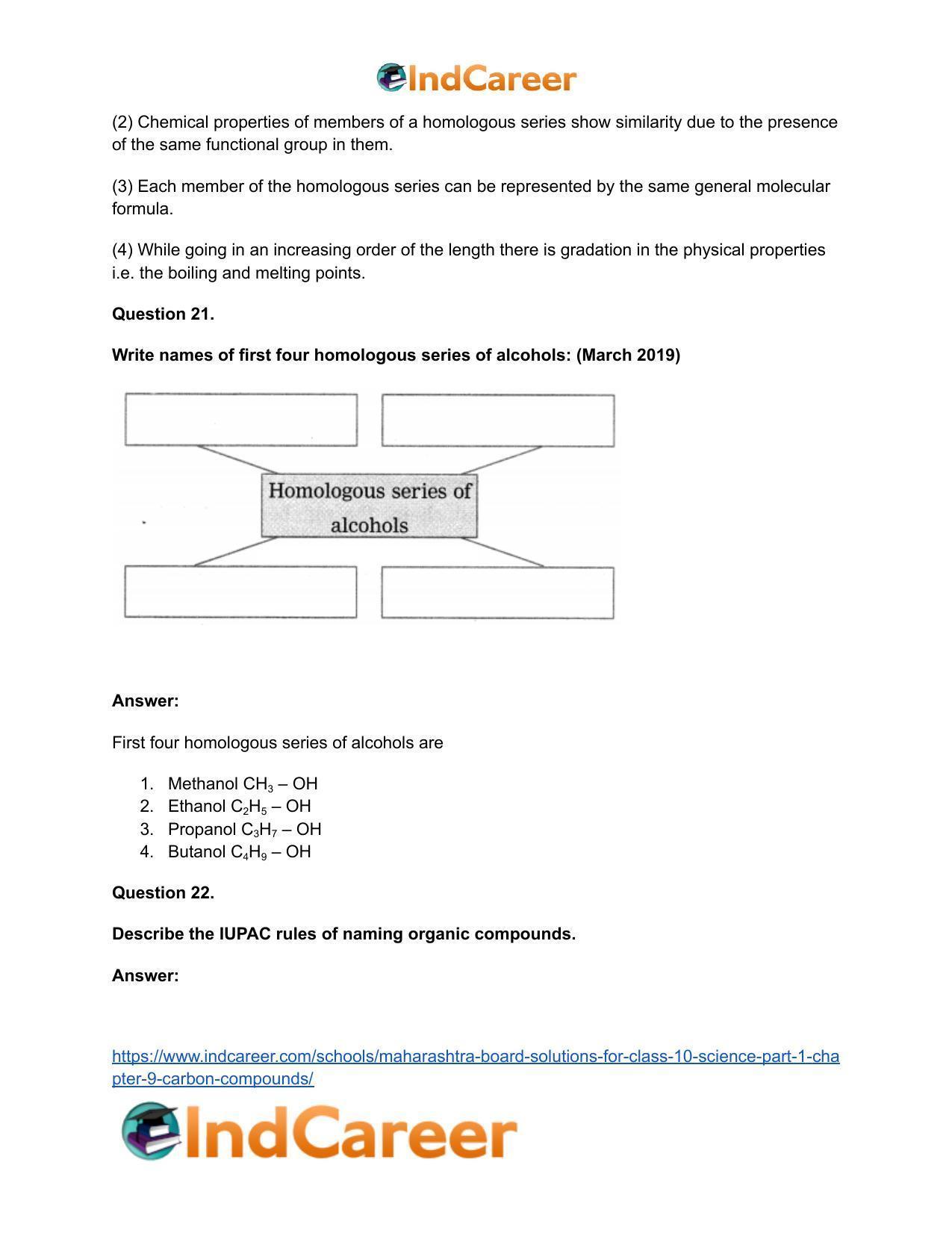 Maharashtra Board Solutions for Class 10- Science (Part 1): Chapter 9- Carbon Compounds - Page 89