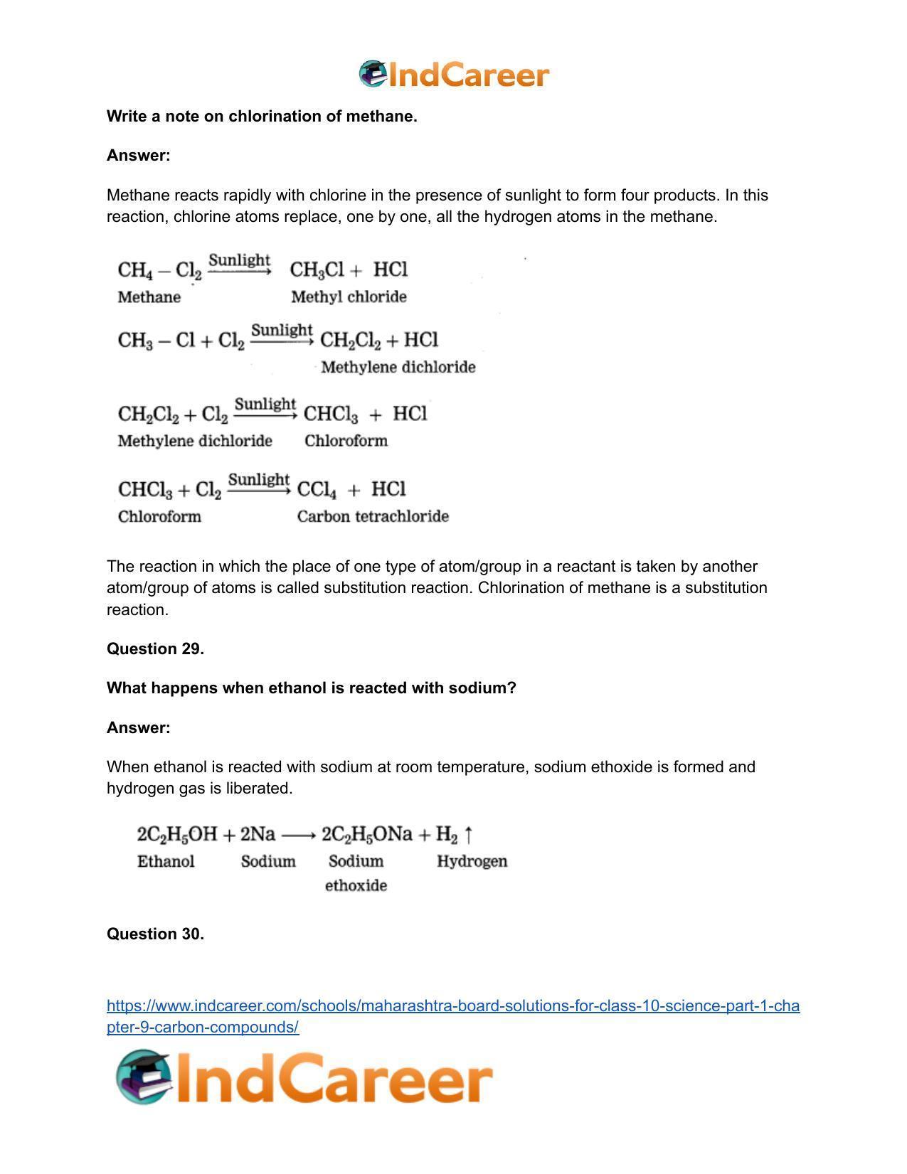 Maharashtra Board Solutions for Class 10- Science (Part 1): Chapter 9- Carbon Compounds - Page 98