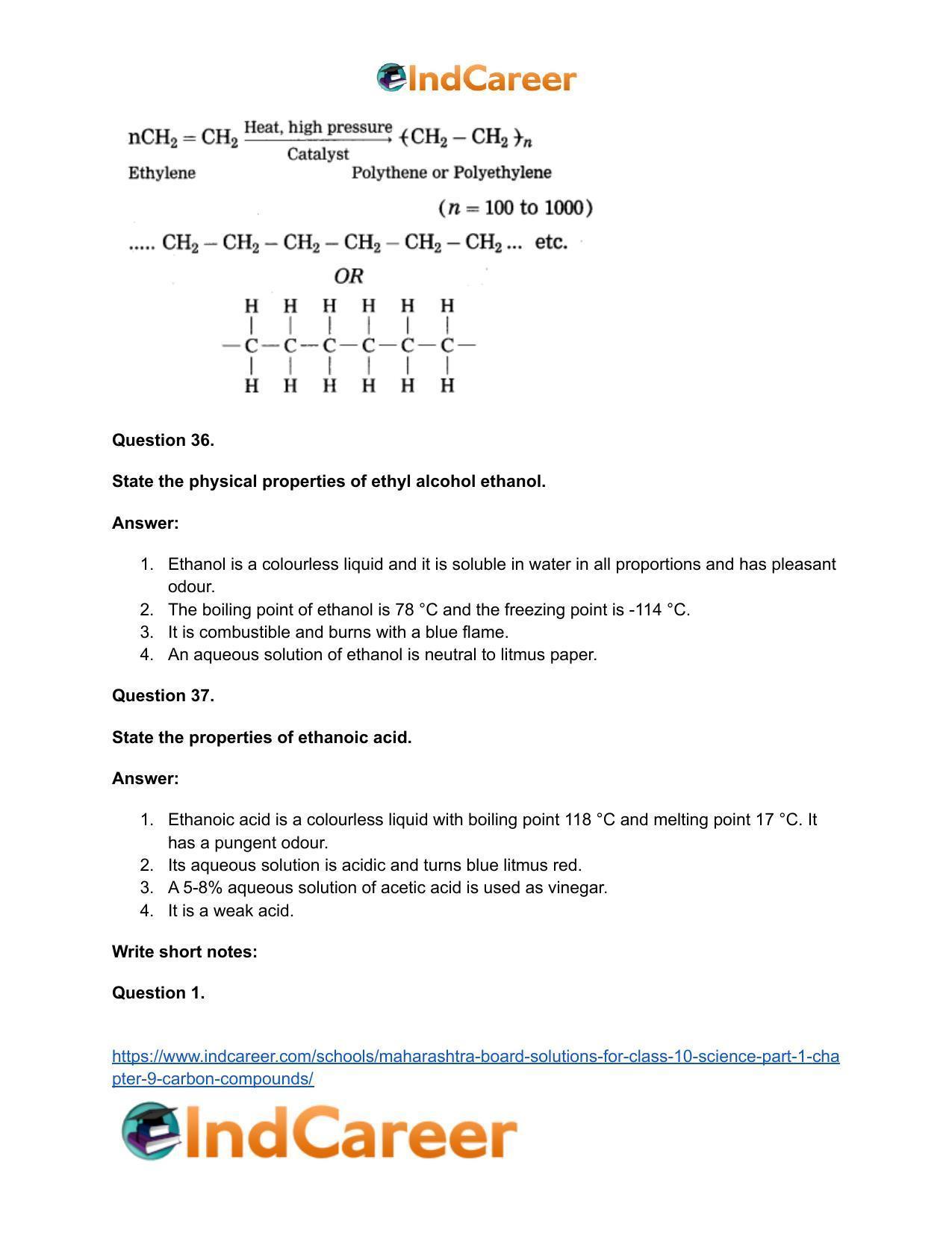 Maharashtra Board Solutions for Class 10- Science (Part 1): Chapter 9- Carbon Compounds - Page 101
