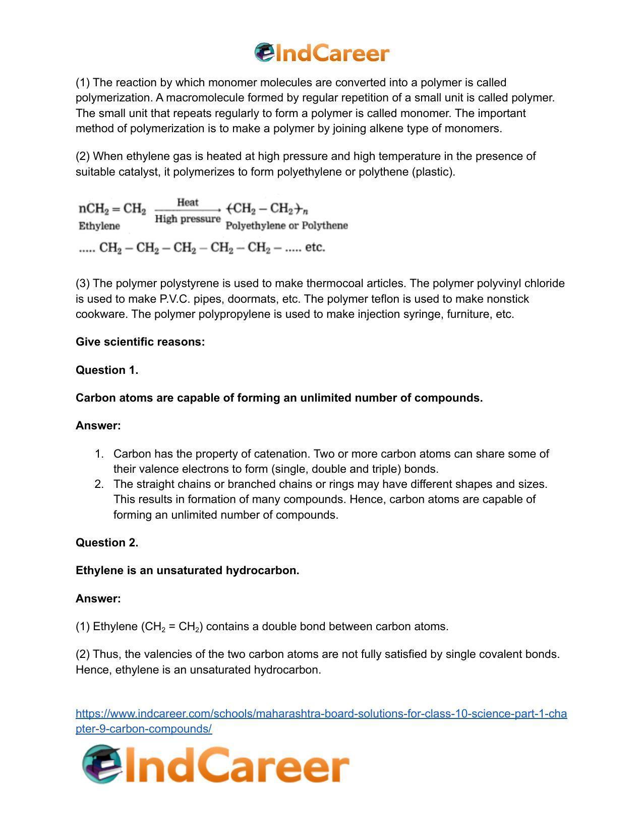 Maharashtra Board Solutions for Class 10- Science (Part 1): Chapter 9- Carbon Compounds - Page 105