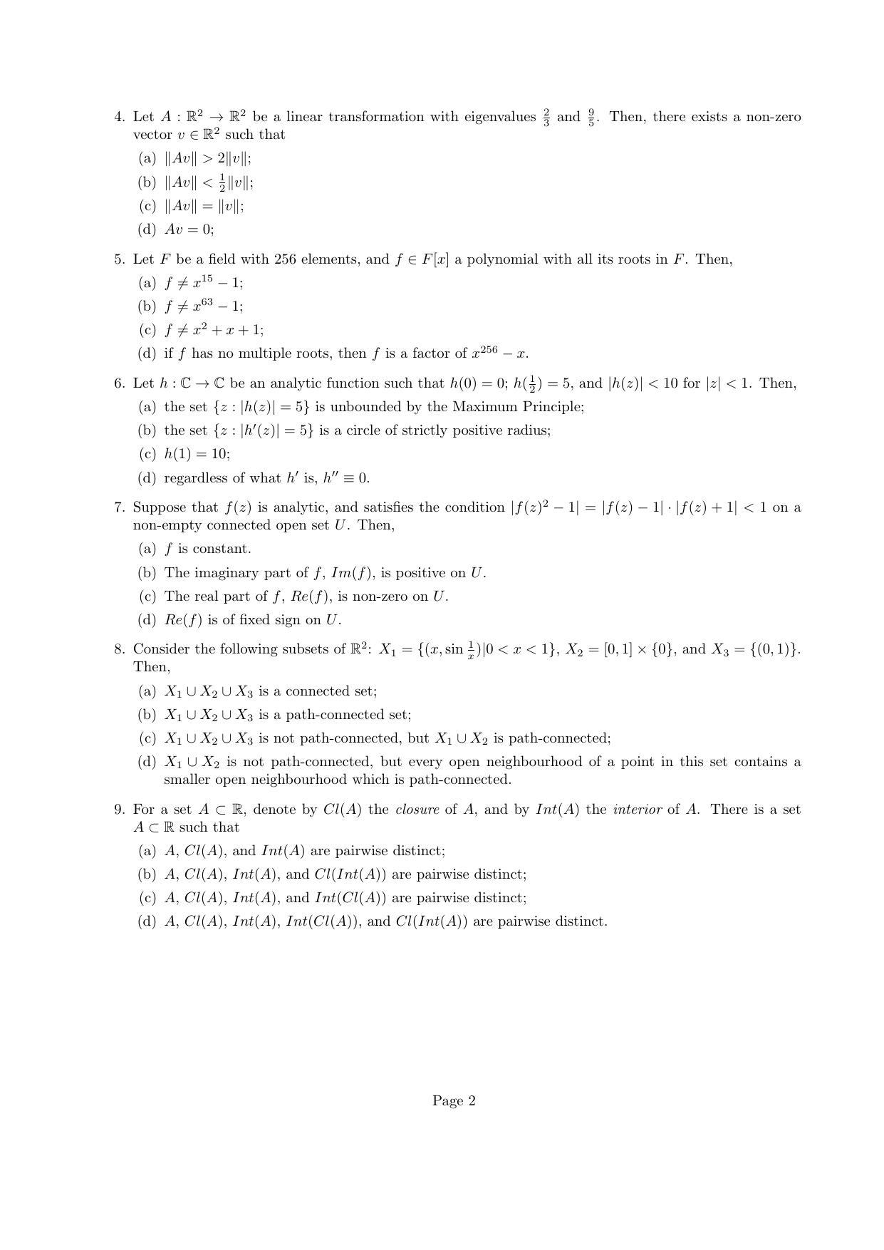CMI Entrance Exam 2013 Question Paper MSc/PhD Mathematics - Page 2