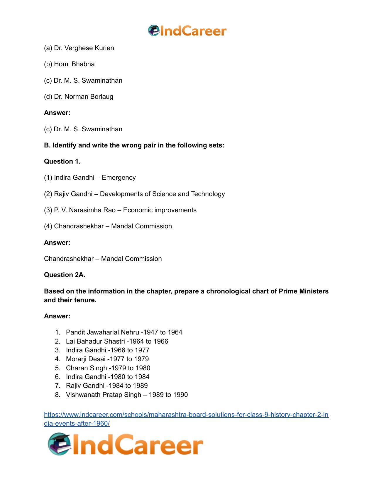 Maharashtra Board Solutions for Class 9- History: Chapter 2- India: Events After 1960 - Page 3