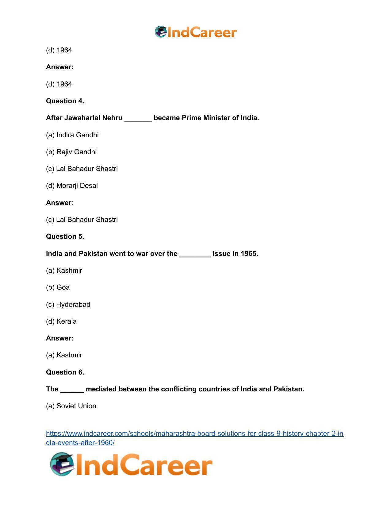 Maharashtra Board Solutions for Class 9- History: Chapter 2- India: Events After 1960 - Page 9