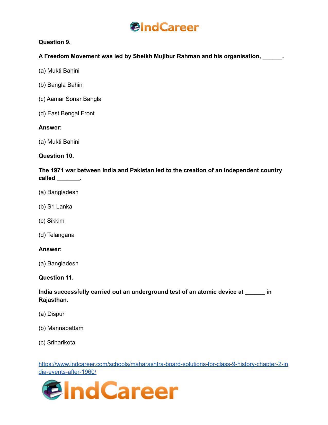 Maharashtra Board Solutions for Class 9- History: Chapter 2- India: Events After 1960 - Page 11