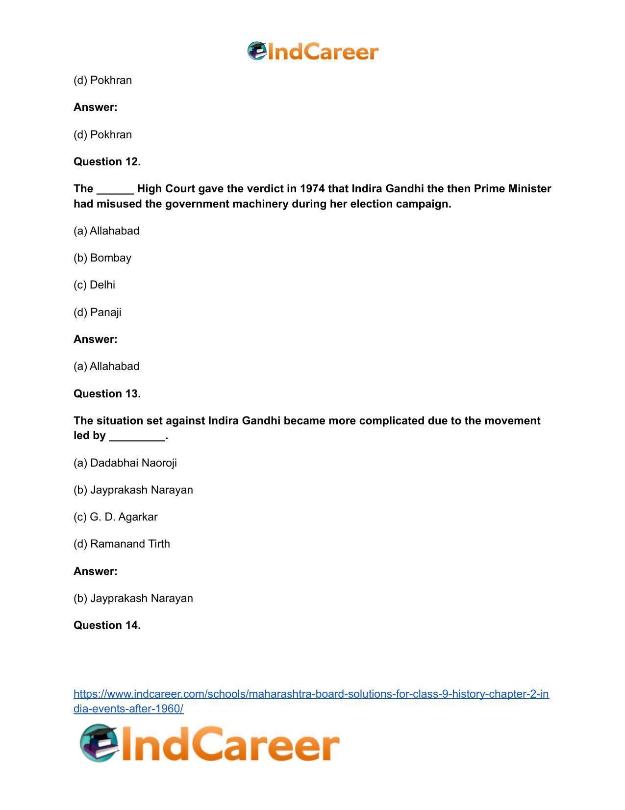 Maharashtra Board Solutions for Class 9- History: Chapter 2- India: Events After 1960 - Page 12