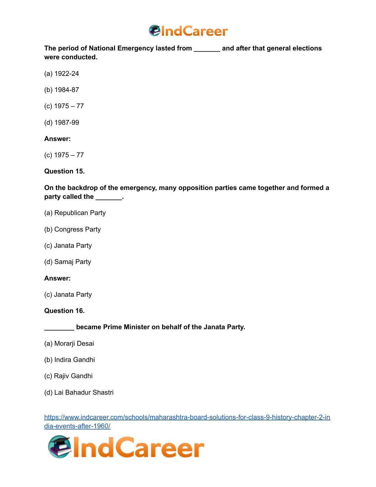Maharashtra Board Solutions for Class 9- History: Chapter 2- India: Events After 1960 - Page 13