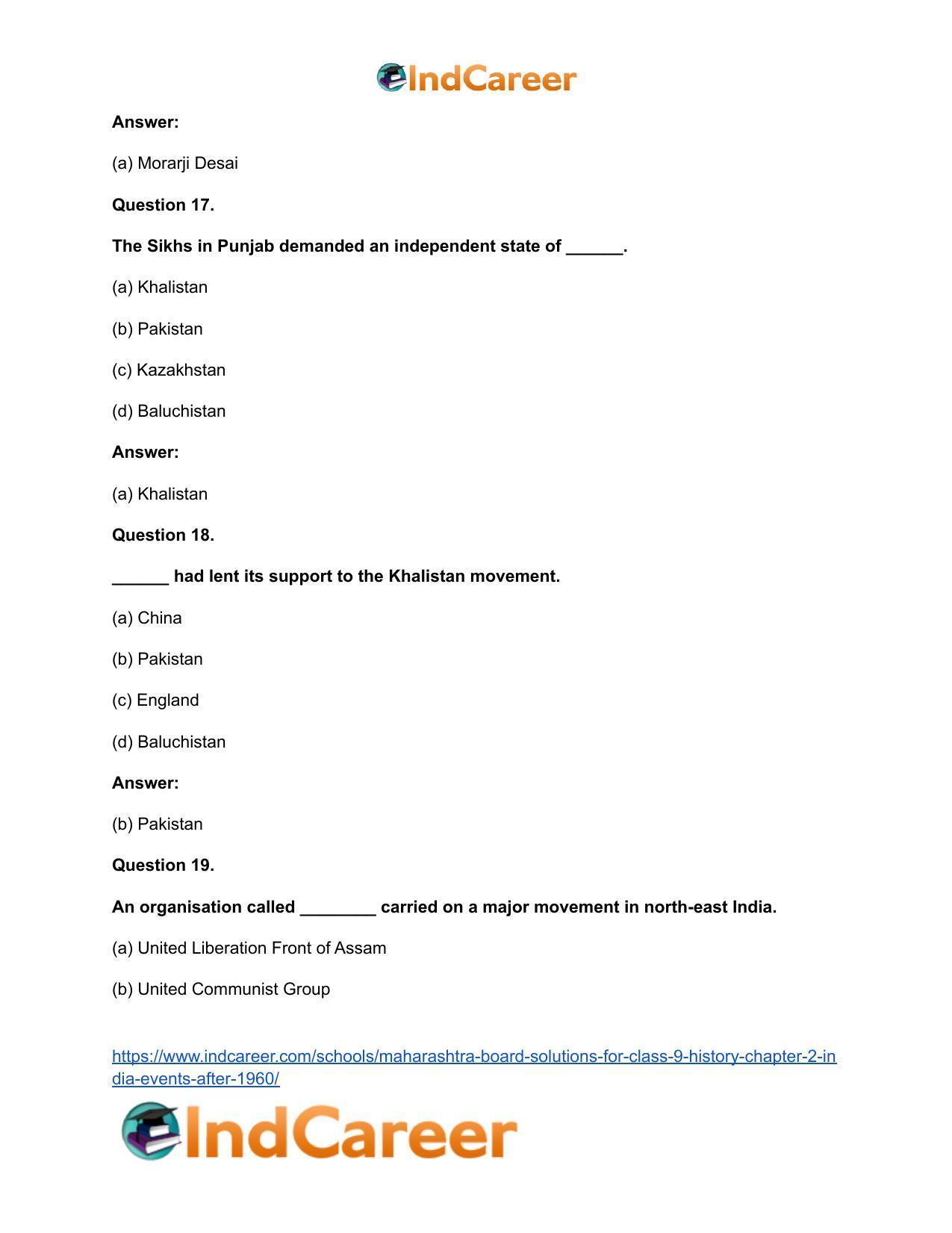 Maharashtra Board Solutions for Class 9- History: Chapter 2- India: Events After 1960 - Page 14